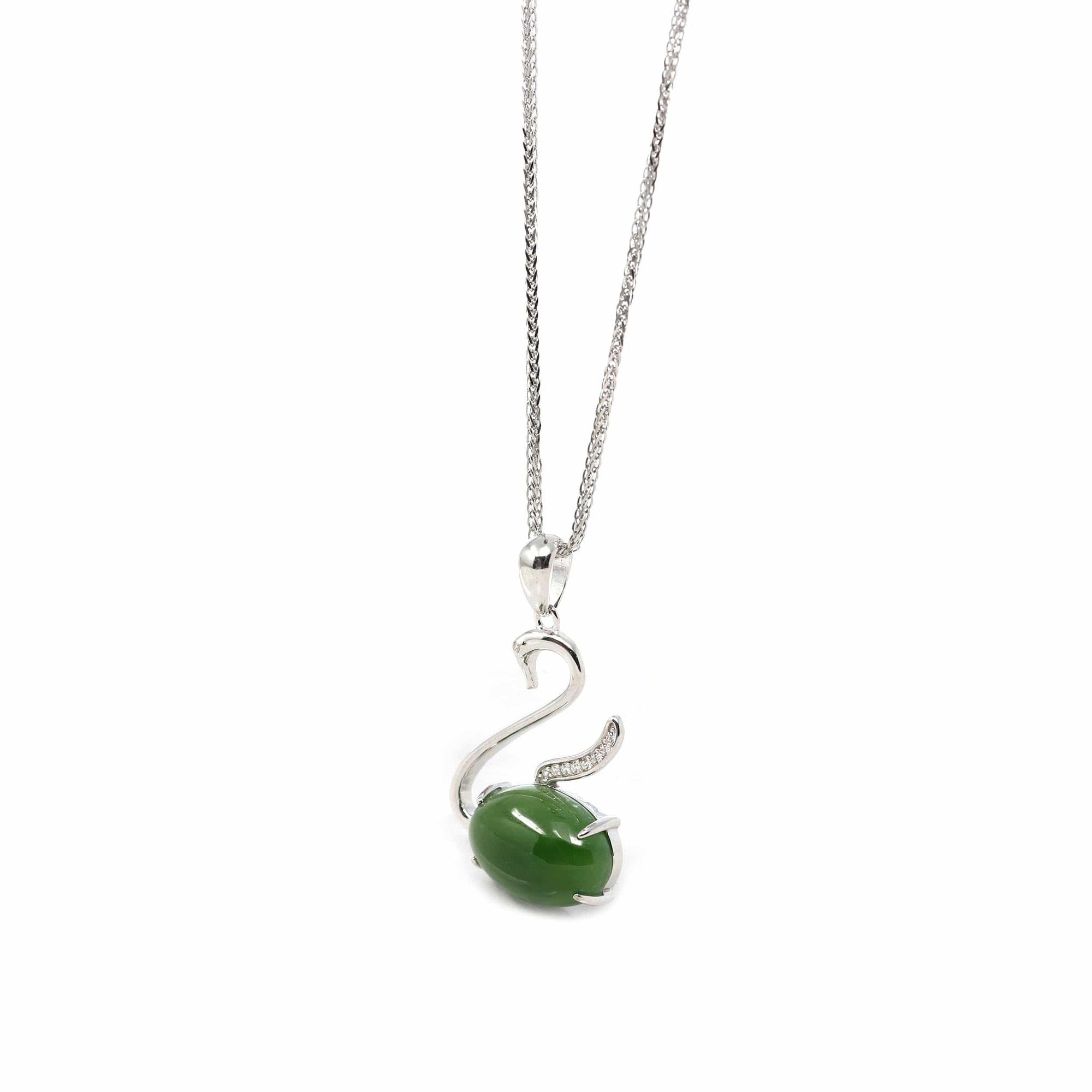 Baikalla Jewelry Jade Pendant Copy of Baikalla™ &quot;Love Swan&quot; Genuine Nephrite Green Jade Swan Pendant Necklace with Tourmaline &amp; CZ