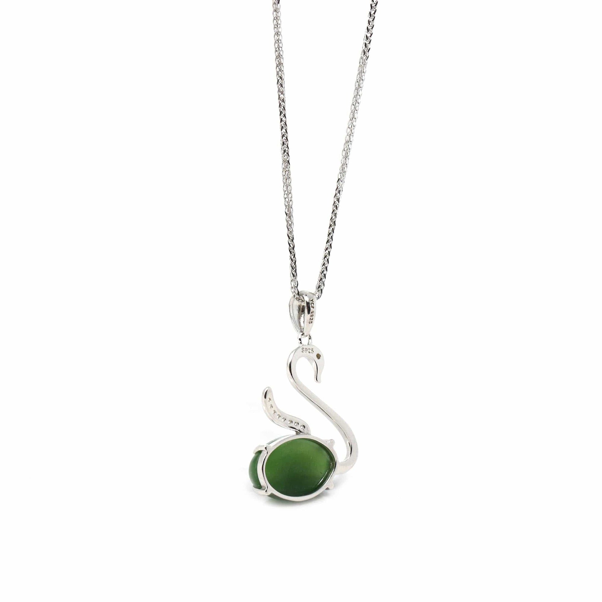 Baikalla Jewelry Jade Pendant Copy of Baikalla™ &quot;Love Swan&quot; Genuine Nephrite Green Jade Swan Pendant Necklace with Tourmaline &amp; CZ