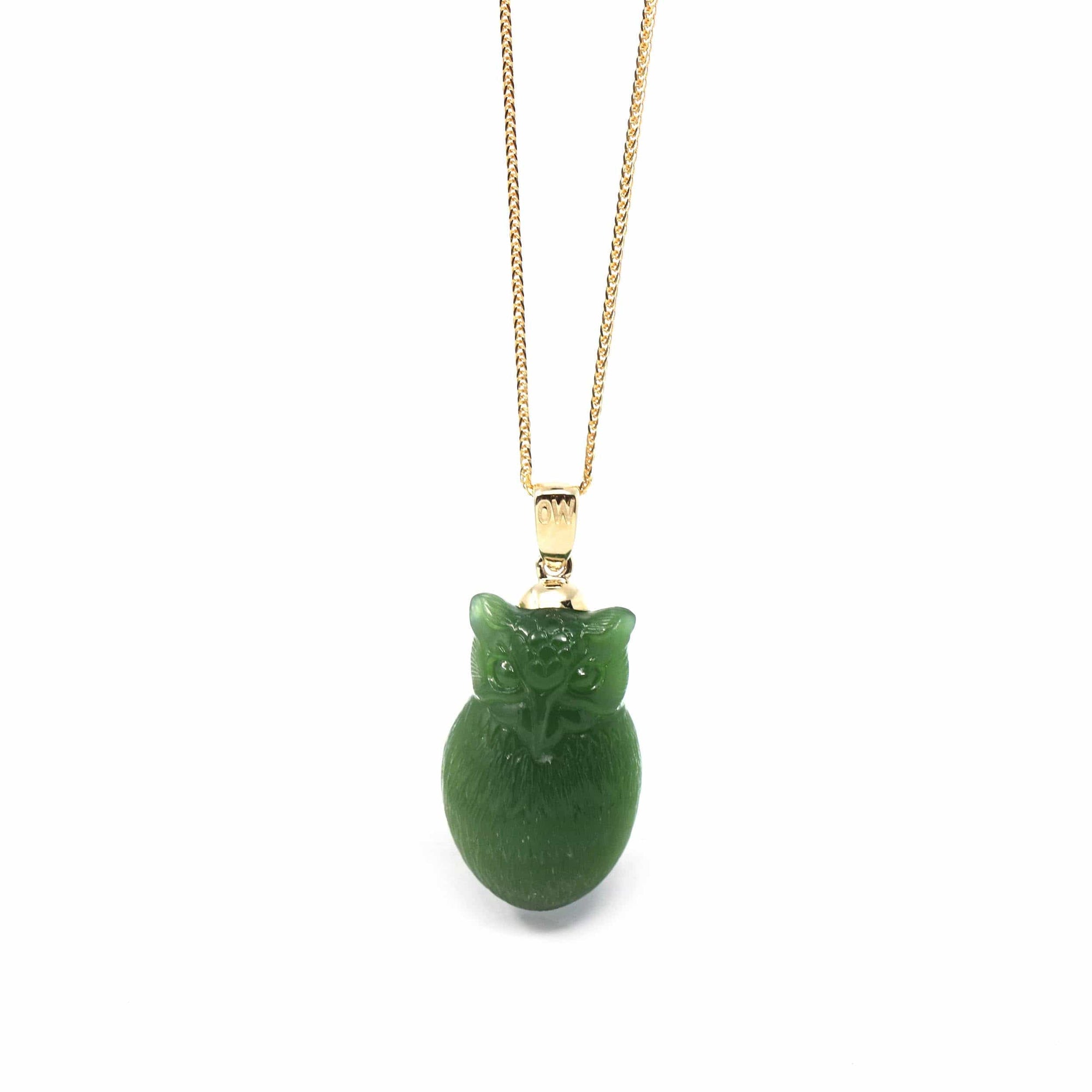 Baikalla Jewelry God Jadeite Jade Necklace Pendant Only Copy of Baikalla Genuine Green Nephrite Jade Lucky Owl Pendant Necklace With 14k Yellow Gold Bail