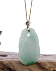 Baikalla Jewelry Jade Pendant Copy of Natural Ice Jadeite Jade Shou Tao ( Longevity Peach ) Necklace With 14k Yellow Gold Bail