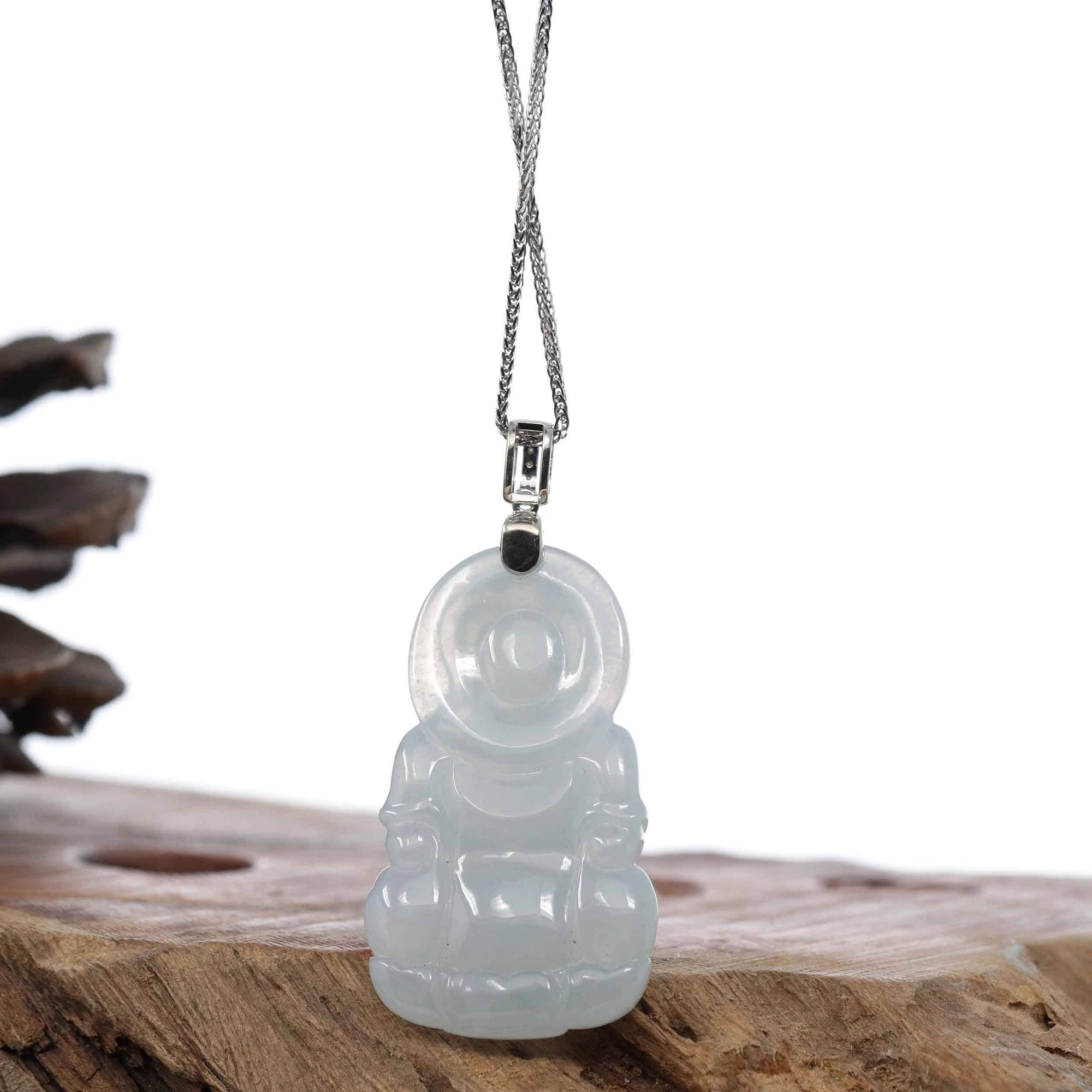 Baikalla Jewelry Jade Guanyin Pendant Necklace Copy of Baikalla 14k &quot;Goddess of Compassion&quot; Genuine Burmese Jadeite Jade Guanyin Pendant With VS1 Diamond Bail