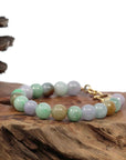 Baikalla Jewelry jade beads bracelet 6.5 inches High Multiple Colors Jadeite Jade Beads Bracelet With 18K Yellow Gold Clasp ( 9.5 mm )