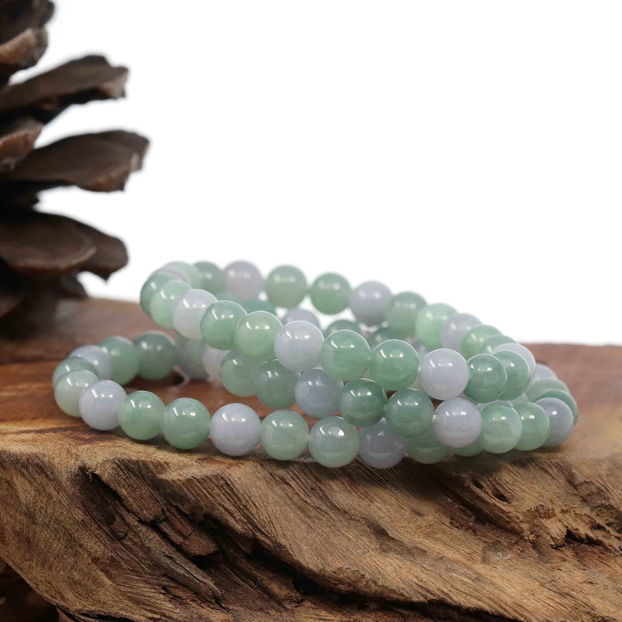 Baikalla Jewelry jade beads bracelet 6.5 inches Natural Jadeite Jade Round Green Beads Bracelet ( 7.5 mm )