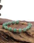 Baikalla Jewelry jade beads bracelet 6.5 inches Baikalla Genuine Green Jadeite Jade Round Beads Bracelet With 18K Yellow Gold Clasp and Gold Beads ( 7 mm )