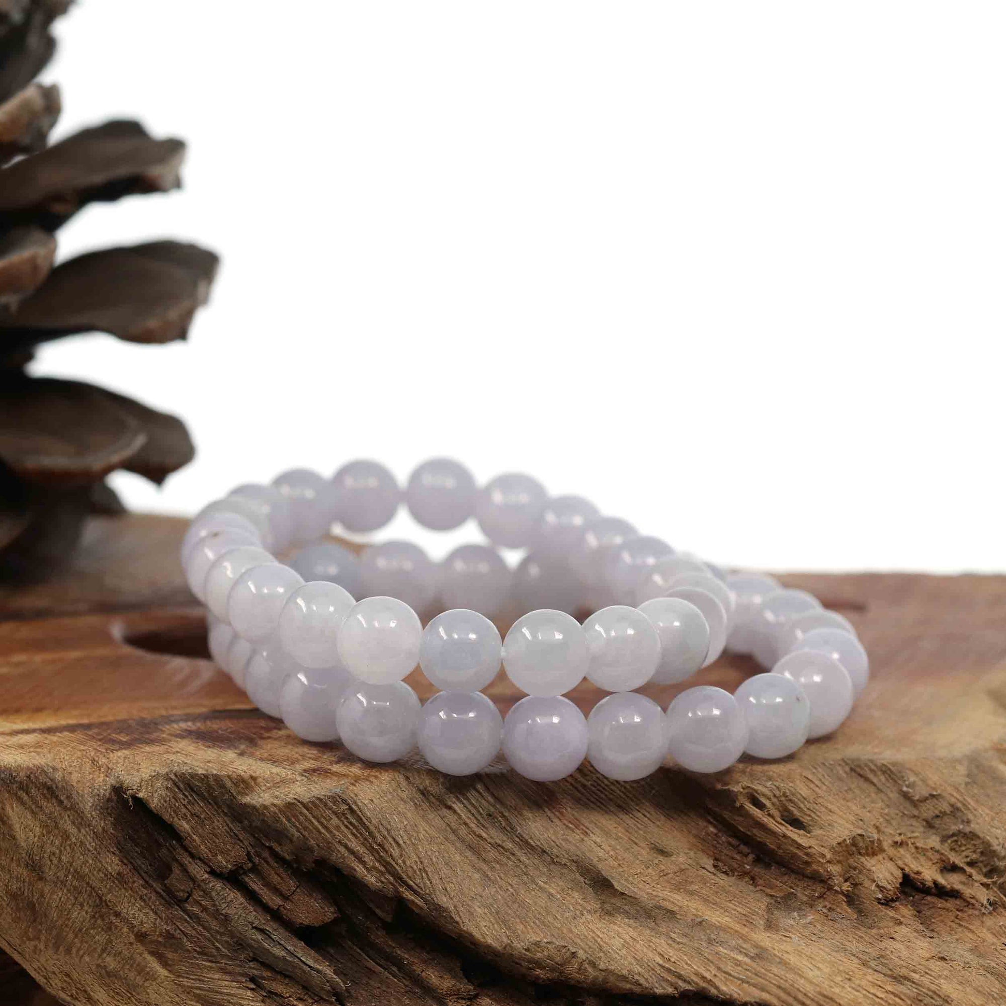 Baikalla Jewelry jade beads bracelet Natural Jadeite Jade Round Lavender Beads Bracelet ( 8mm )