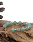 Baikalla Jewelry jade beads bracelet 6.5 inches Baikalla Genuine Ice Green Jadeite Jade Round Beads Bracelet With 18K Yellow Gold Clasp and Gold Beads ( 7.8 mm )