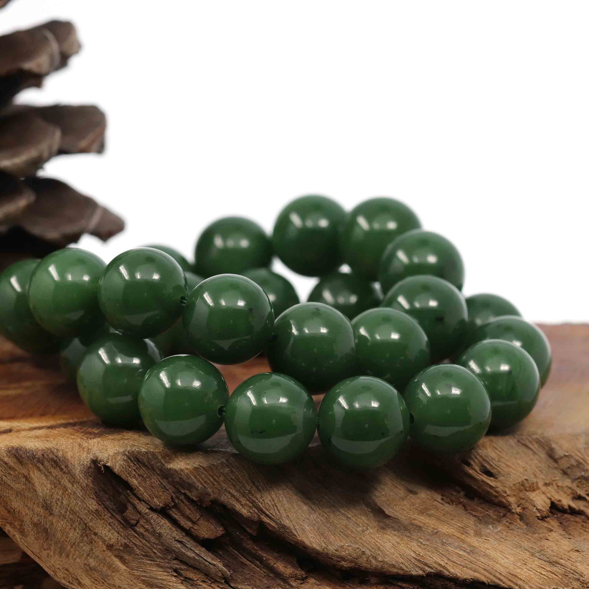 Baikalla Jewelry jade beads bracelet High Baikalla Genuine Green Nephrite Jade Big Round Beads Men&#39;s Bracelet( 14.8mm )