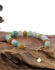 Baikalla Jewelry jade beads bracelet 6.5 inches High Multiple Colors Jadeite Jade Beads Bracelet With 18K Yellow Gold Clasp ( 7.5 mm )