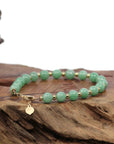 Baikalla Jewelry jade beads bracelet Baikalla Genuine Green Jadeite Jade Round Beads Bracelet With 18K Yellow Gold Clasp and Gold Beads ( 6 mm )