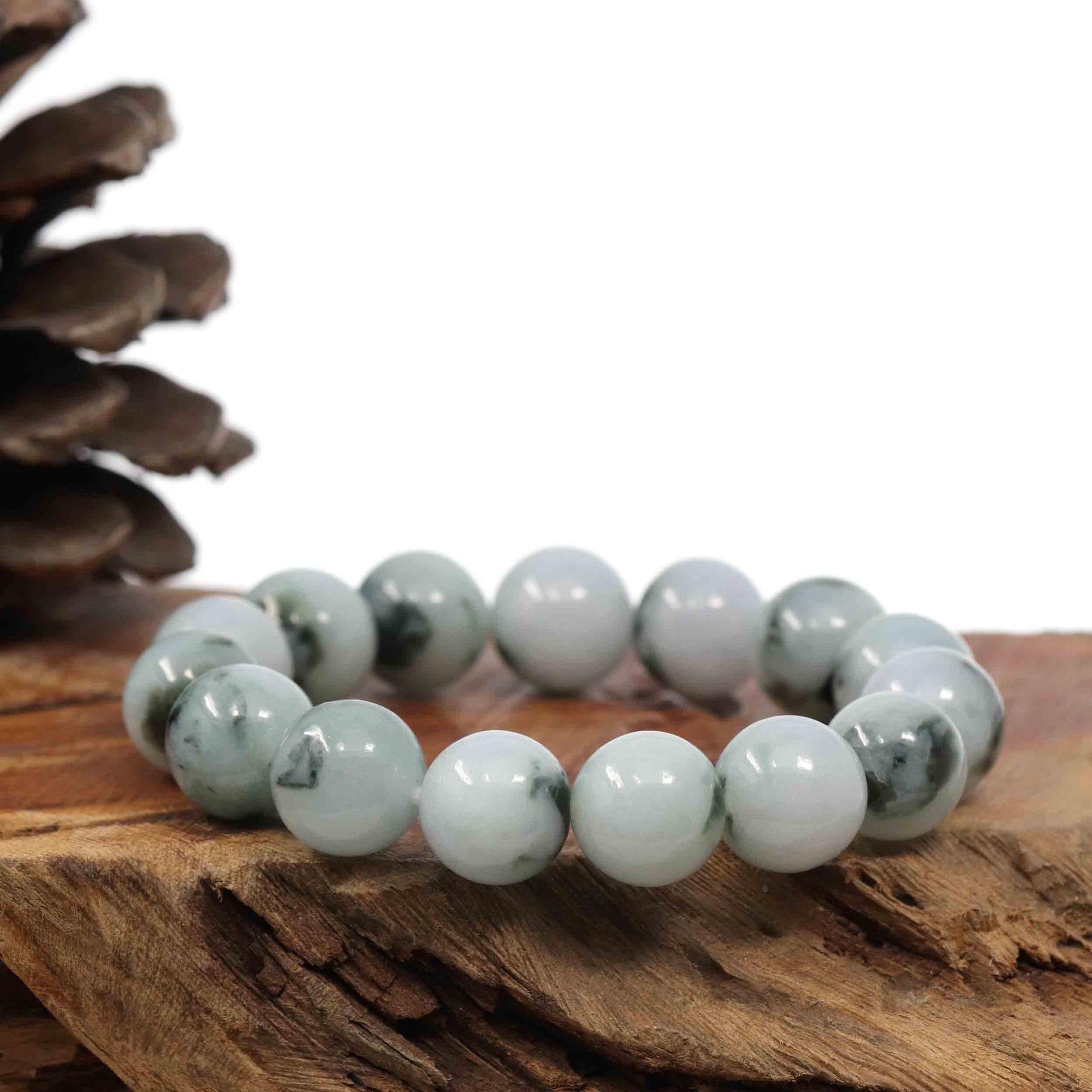 Baikalla Jewelry jade beads bracelet Natural Jadeite Jade 14mm Round Blue Green Beads Men&#39;s Bracelet (14mm)