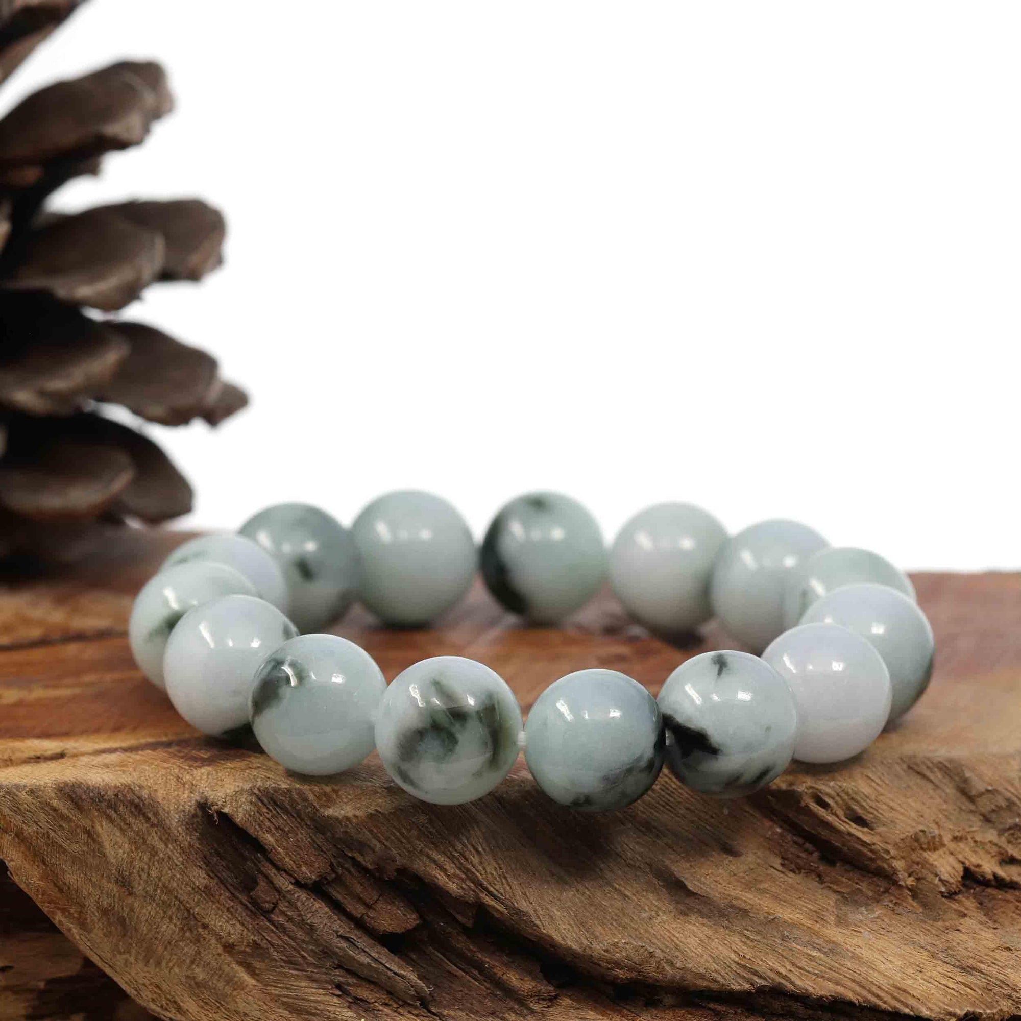 Baikalla Jewelry jade beads bracelet Natural Jadeite Jade 14mm Round Blue Green Beads Men&#39;s Bracelet (14mm)