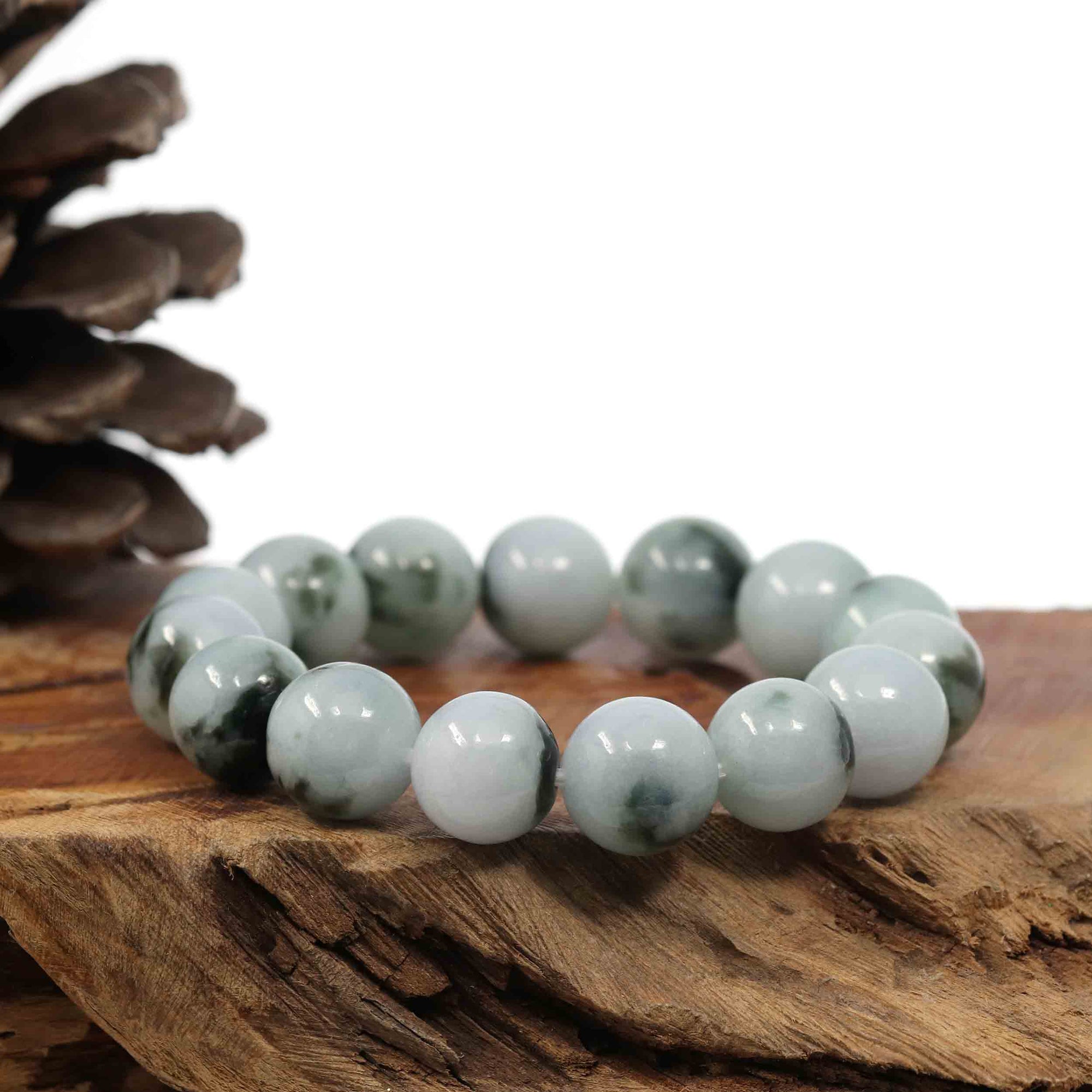 Baikalla Jewelry jade beads bracelet Natural Jadeite Jade 14mm Round Blue Green Beads Men's Bracelet (14mm)