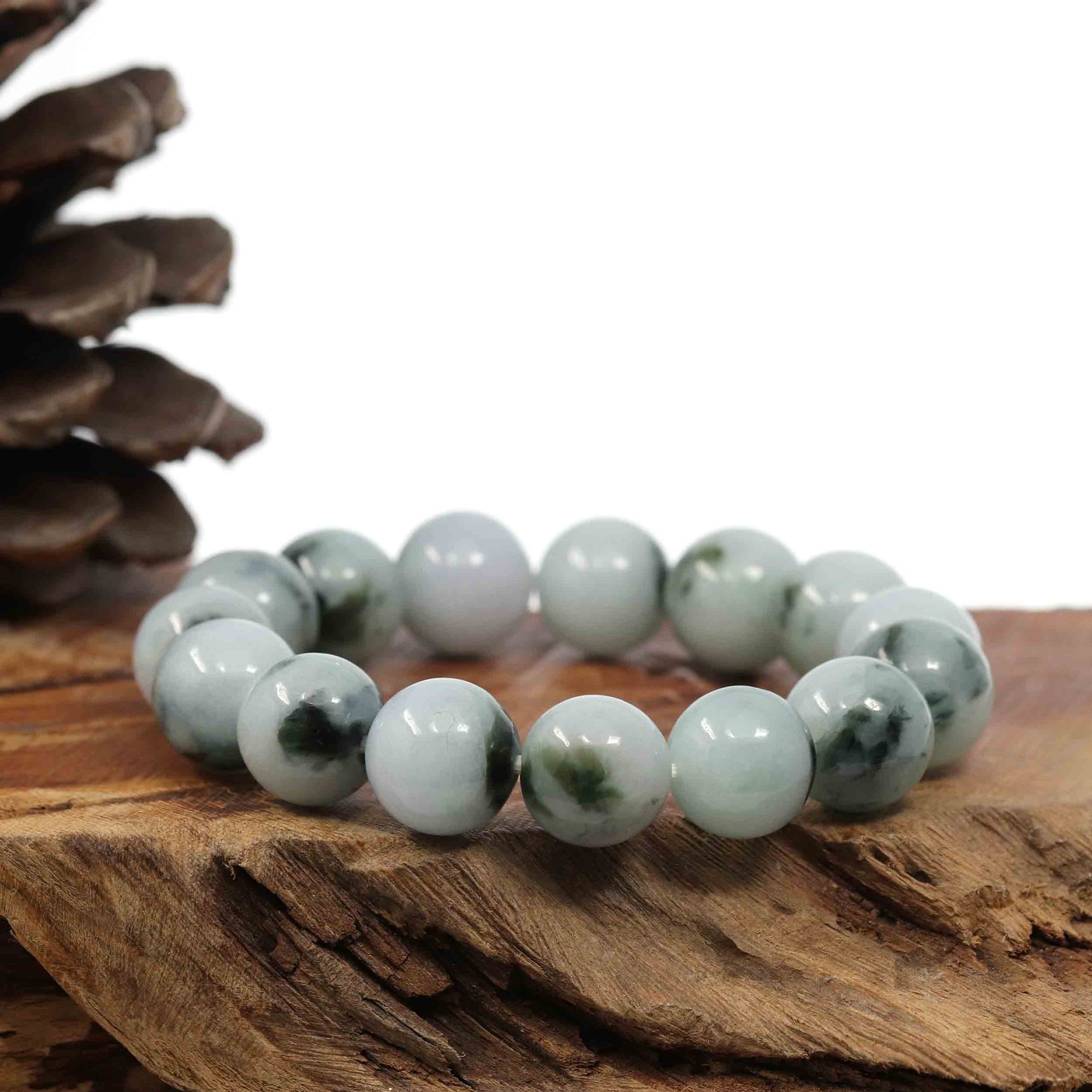 Baikalla Jewelry jade beads bracelet Natural Jadeite Jade 14mm Round Blue Green Beads Men&#39;s Bracelet (14mm)