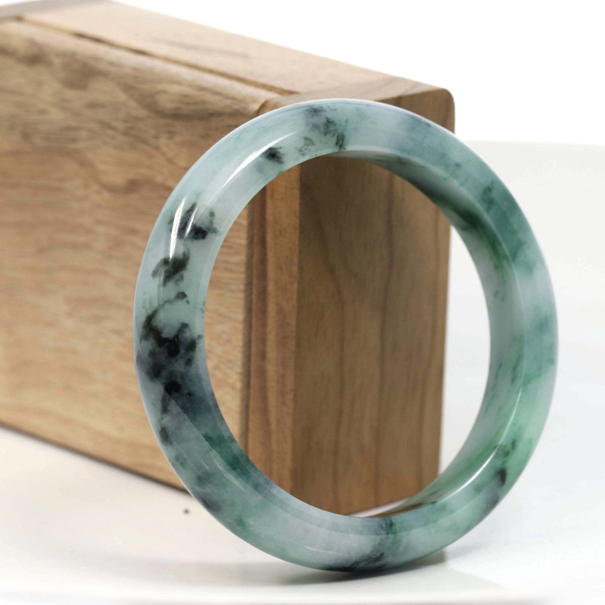 Baikalla Jewelry Jadeite Jade Bangle Bracelet Copy of Copy of Natural Burmese Blue-green Jadeite Jade Bangle Bracelet (56.19mm)#T036