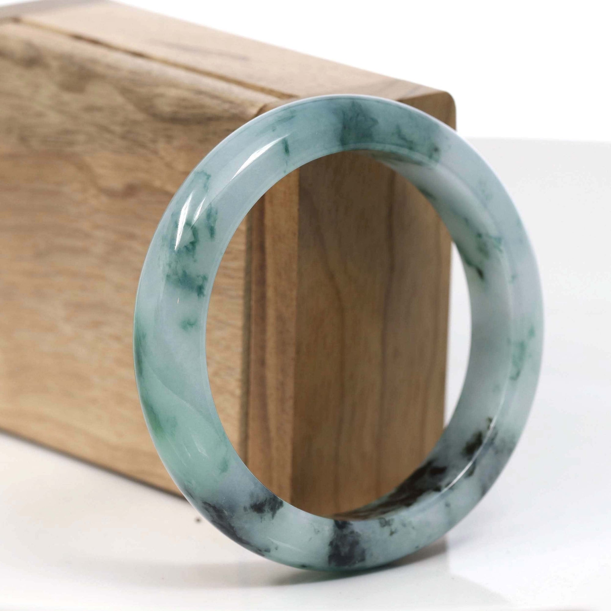 Baikalla Jewelry Jadeite Jade Bangle Bracelet Copy of Copy of Natural Burmese Blue-green Jadeite Jade Bangle Bracelet (56.19mm)#T036