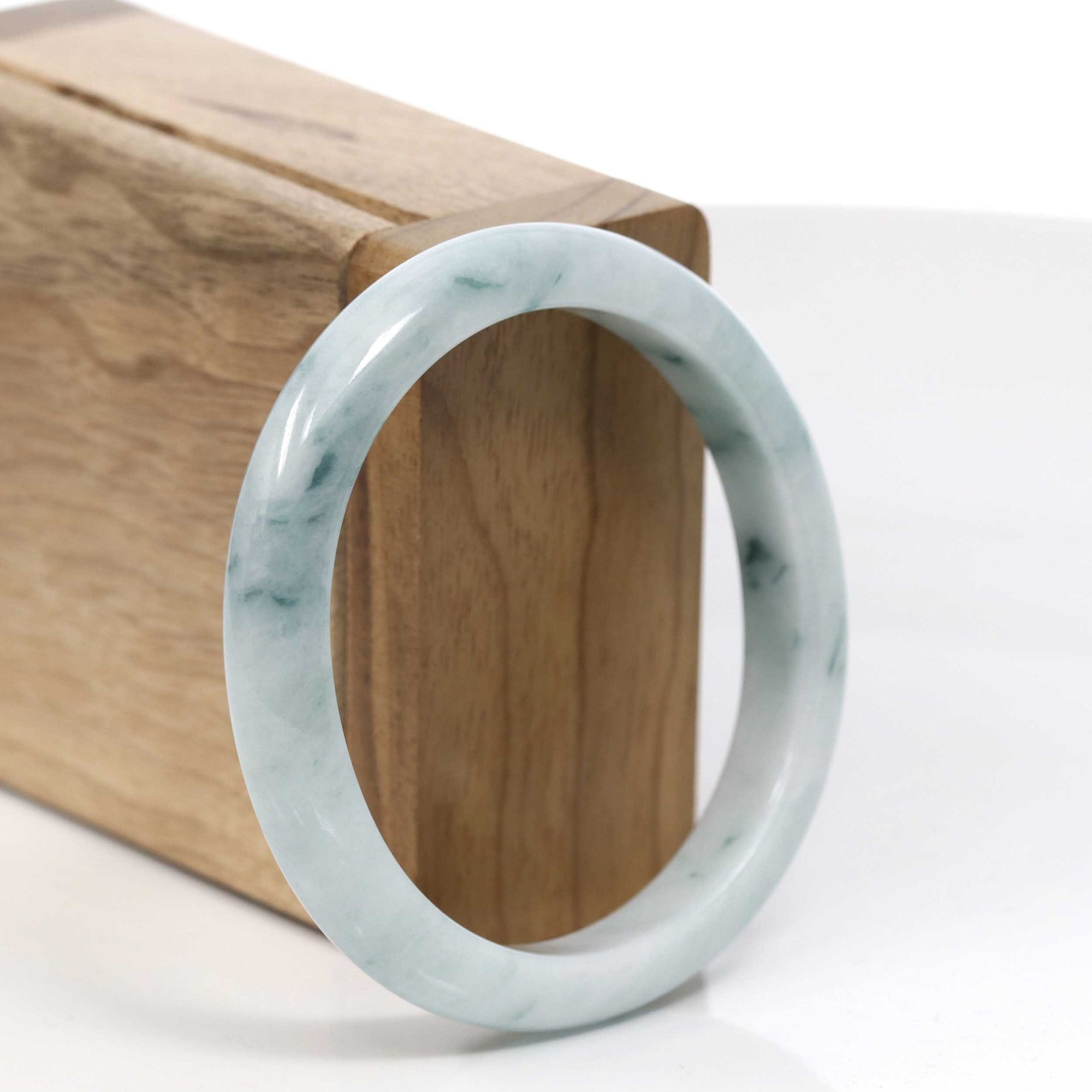 Baikalla Jewelry Jadeite Jade Bangle Bracelet Natural Burmese Blue-green Jadeite Jade Oval Bangle Bracelet (56.19mm)