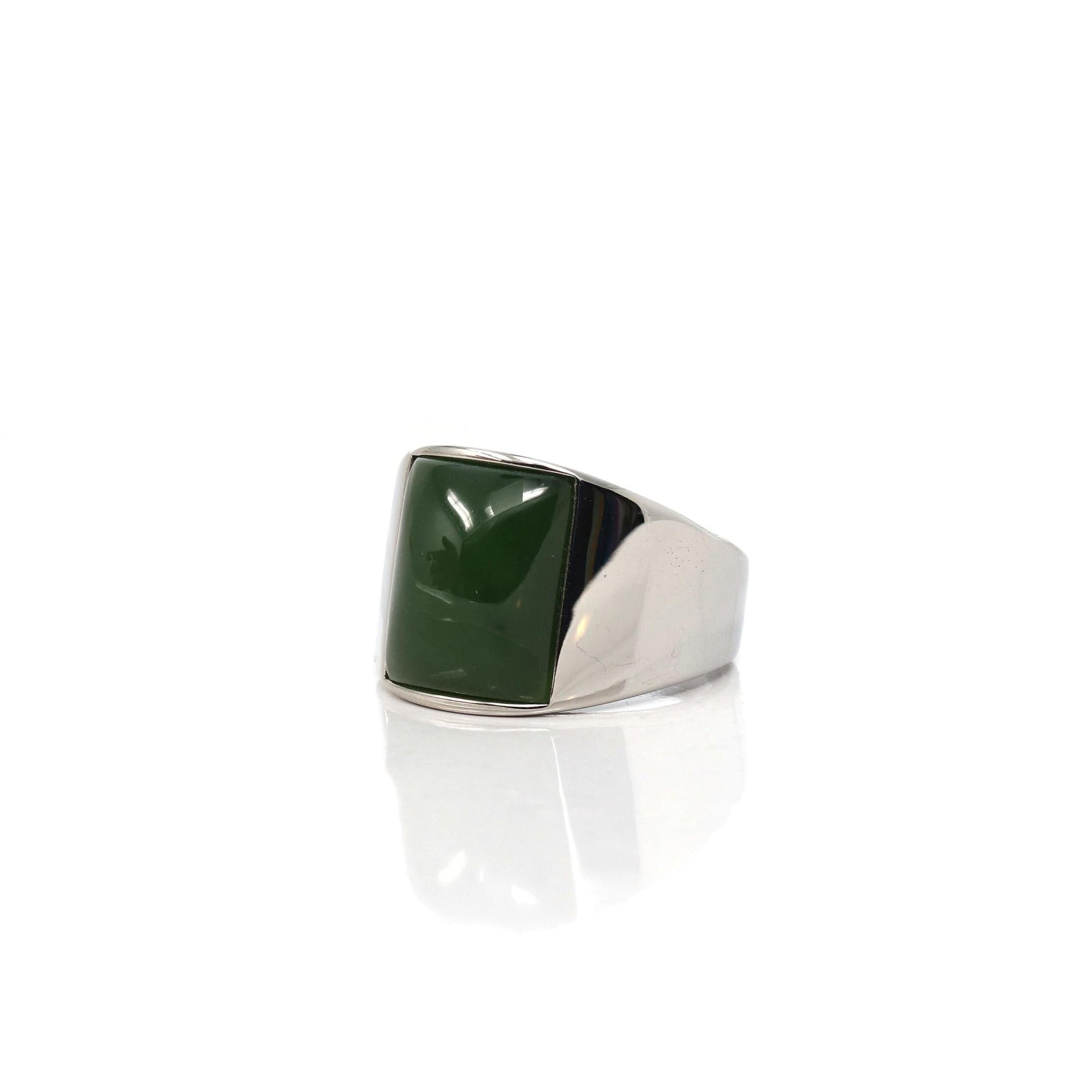 Baikalla Jewelry Jade Ring Copy of Copy of Baikalla™ &quot;Signature Signet&quot; Sterling Silver Real Green Nephrite Jade Classic Men&#39;s Ring