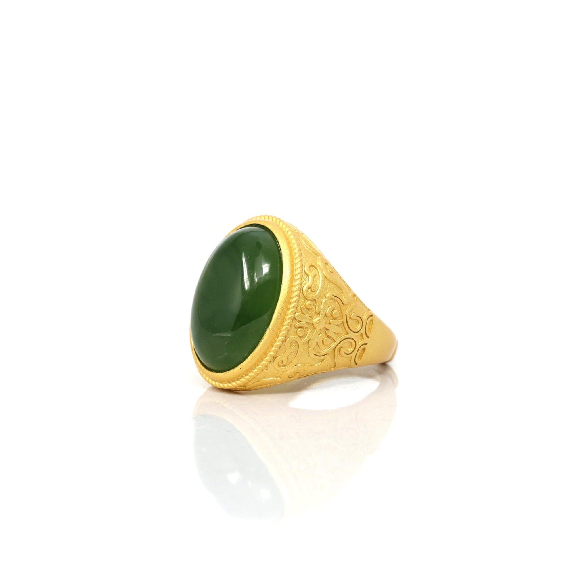 Baikalla Jewelry Jade Ring Copy of Baikalla™ &quot;Classic Signet&quot; Gold Plated Sterling Silver Real Green Jade Classic Men&#39;s Ring