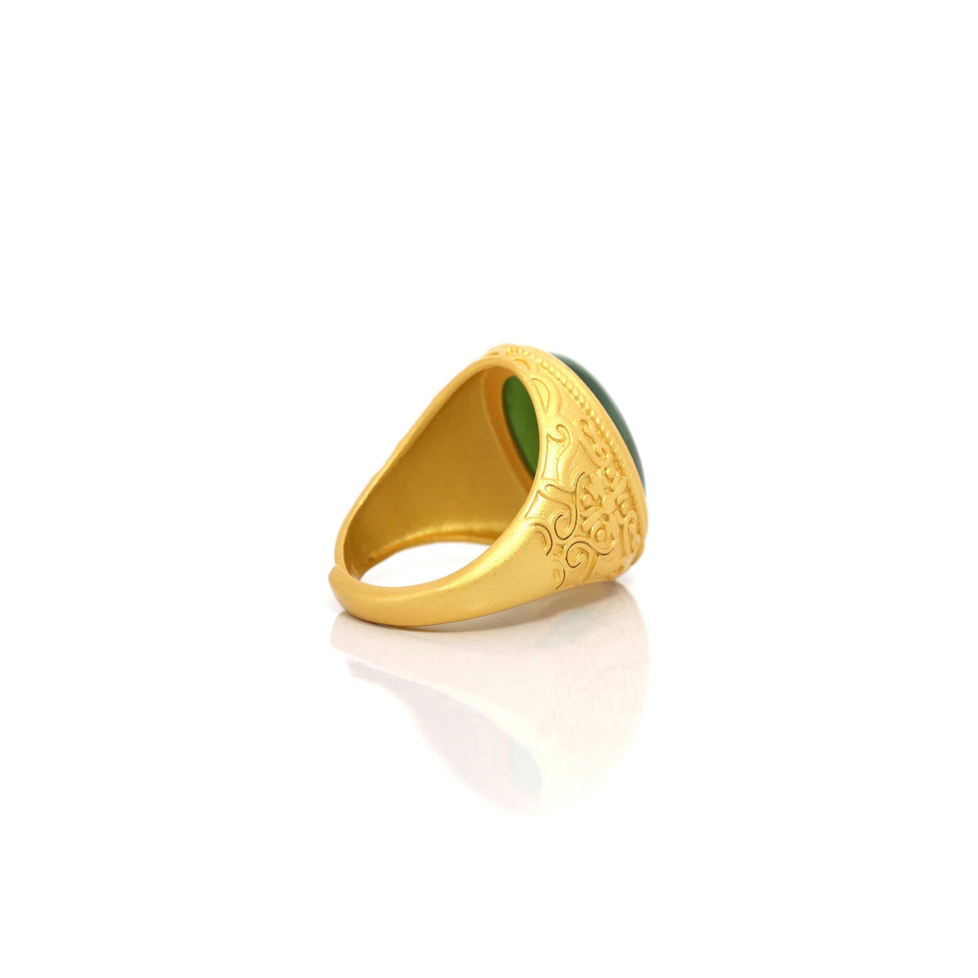 Baikalla Jewelry Jade Ring Copy of Baikalla™ &quot;Classic Signet&quot; Gold Plated Sterling Silver Real Green Jade Classic Men&#39;s Ring