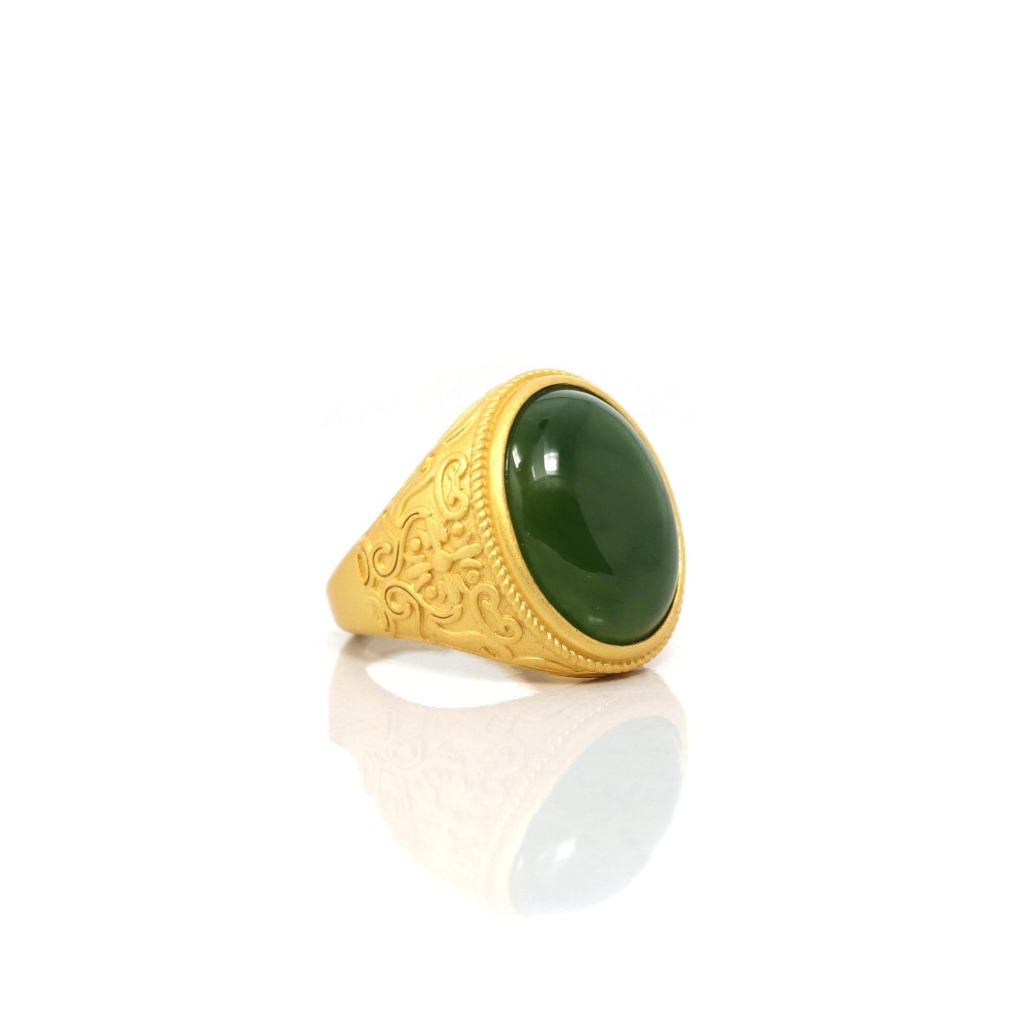 Baikalla Jewelry Jade Ring Copy of Baikalla™ "Classic Signet" Gold Plated Sterling Silver Real Green Jade Classic Men's Ring