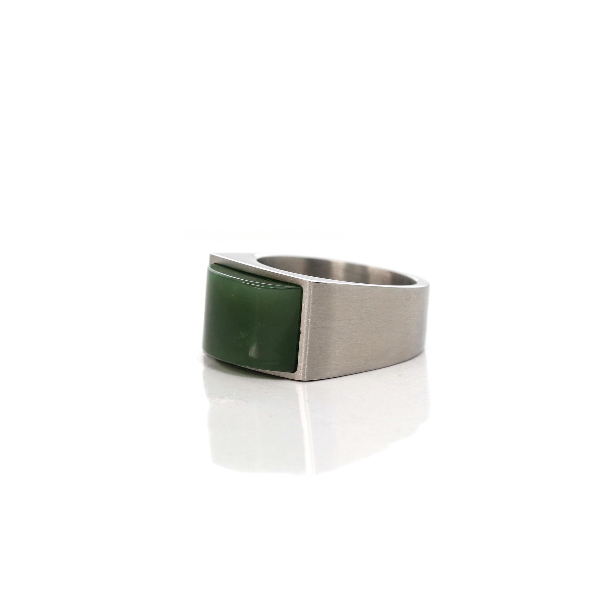 Baikalla Jewelry Jade Ring Copy of Baikalla™ &quot;Signature Signet&quot; Sterling Silver Real Green Nephrite Jade Classic Men&#39;s Ring