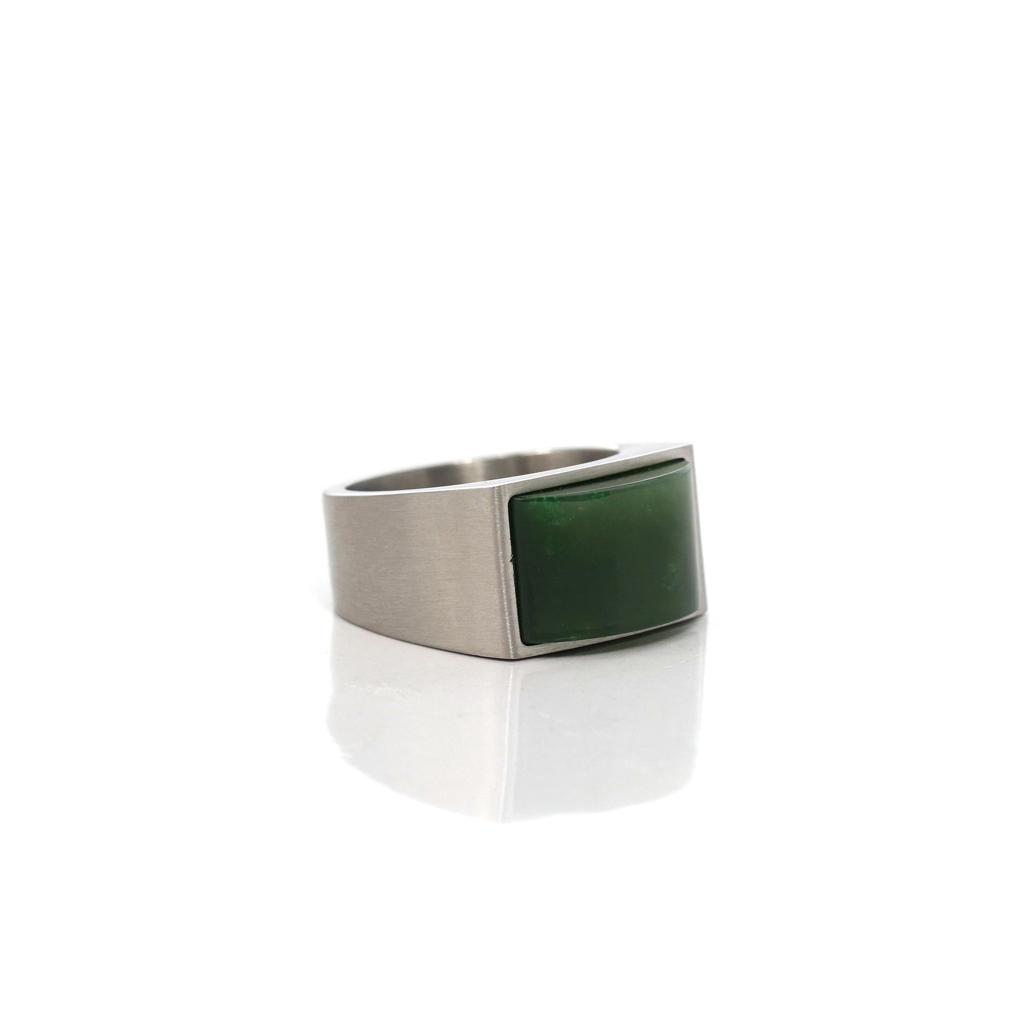 Baikalla Jewelry Jade Ring Copy of Baikalla™ "Signature Signet" Sterling Silver Real Green Nephrite Jade Classic Men's Ring