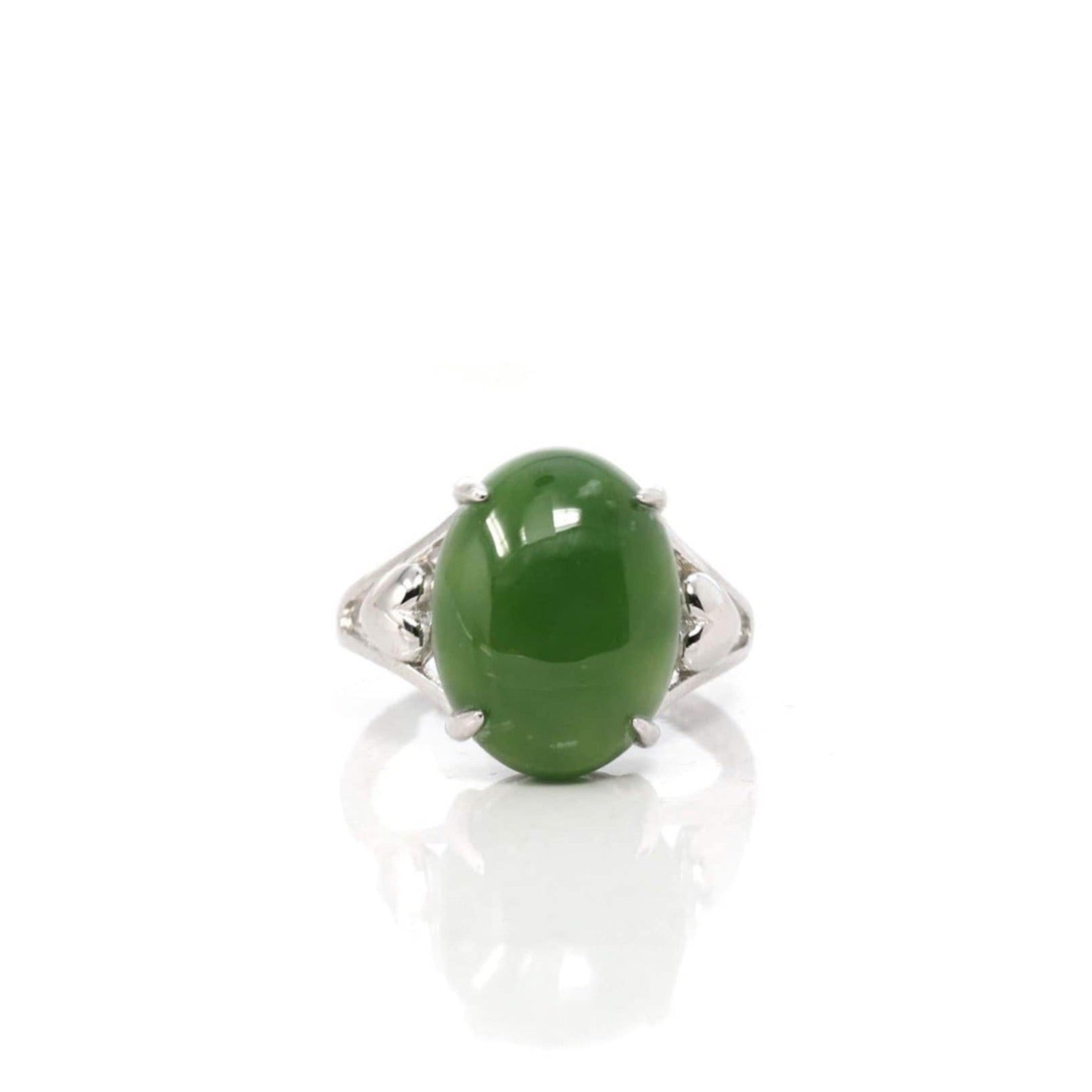 Baikalla Jewelry Jade Ring Copy of Baikalla™ "Classic Oval With Accents" Sterling Silver Real Green Nephrite Jade Classic Ring For Her