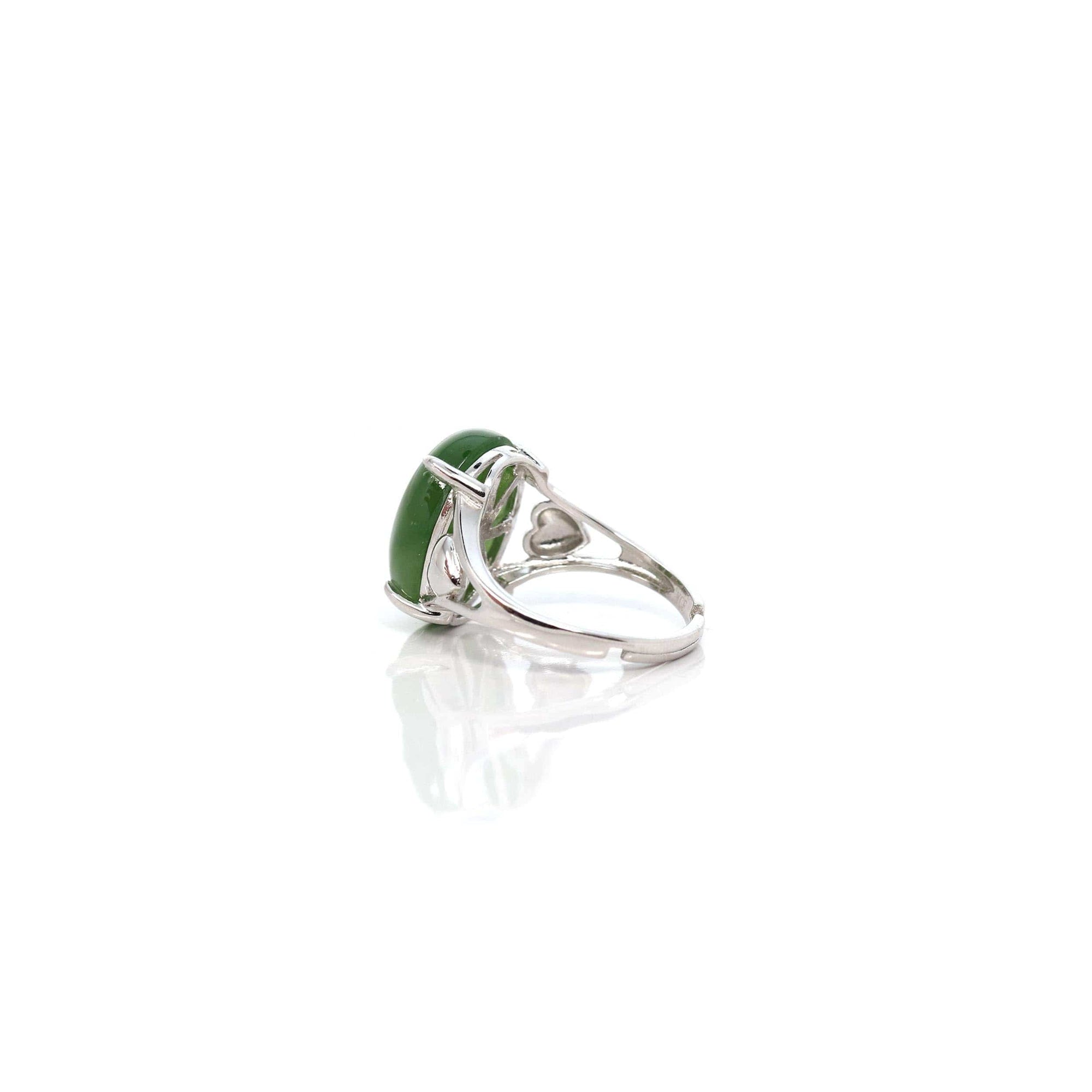 Baikalla Jewelry Jade Ring Copy of Baikalla™ "Classic Oval With Accents" Sterling Silver Real Green Nephrite Jade Classic Ring For Her