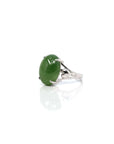 Baikalla Jewelry Jade Ring Copy of Baikalla™ "Classic Oval With Accents" Sterling Silver Real Green Nephrite Jade Classic Ring For Her