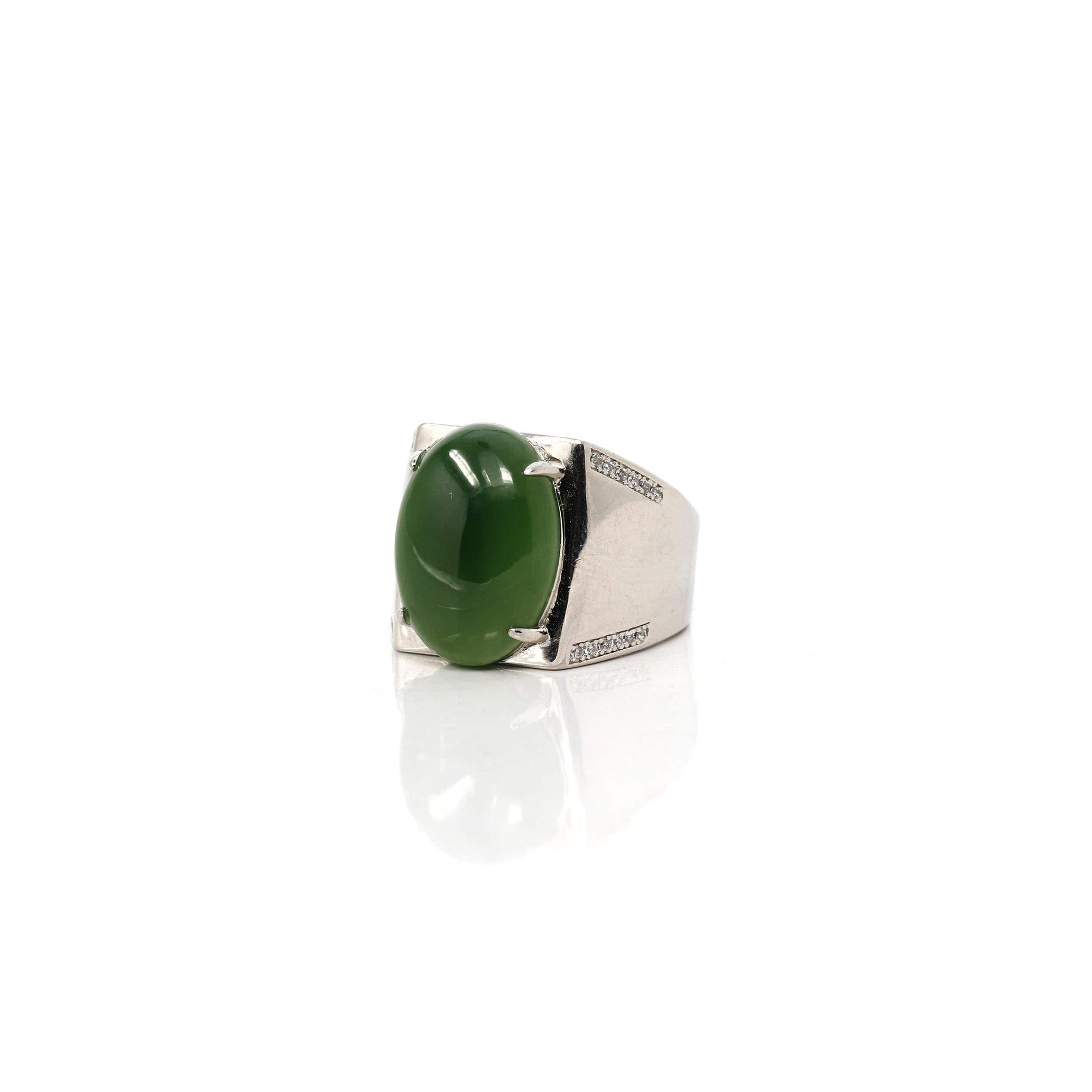 Baikalla Jewelry Jade Ring Copy of Copy of Copy of Baikalla™ &quot;Signature Signet&quot; Sterling Silver Real Green Nephrite Jade Classic Men&#39;s Ring