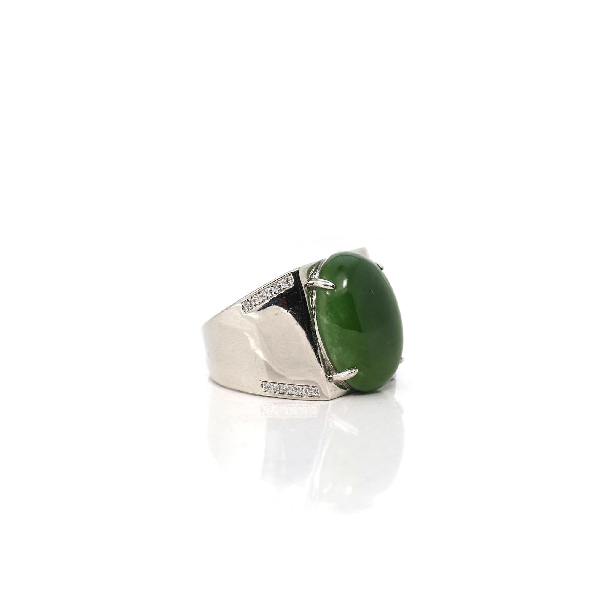 Baikalla Jewelry Jade Ring Copy of Copy of Copy of Baikalla™ &quot;Signature Signet&quot; Sterling Silver Real Green Nephrite Jade Classic Men&#39;s Ring