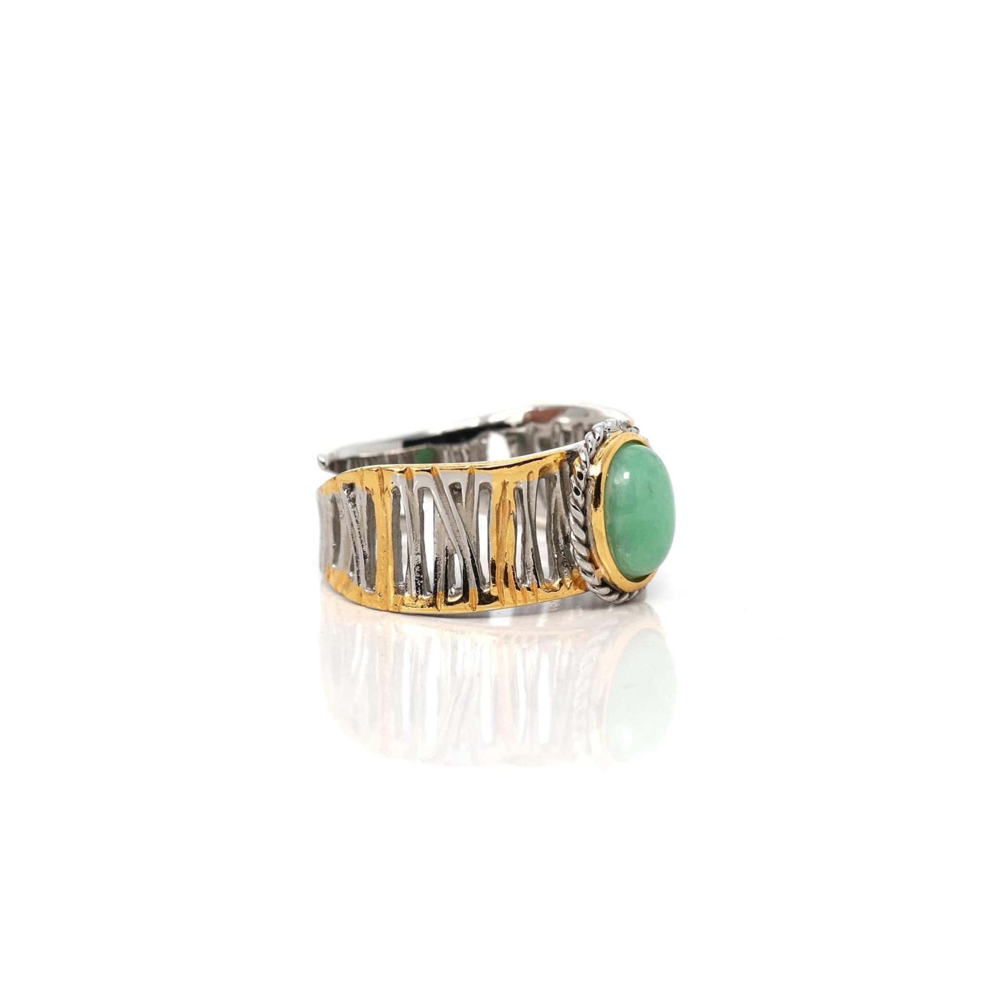 Baikalla Jewelry Jade Ring Baikalla™ &quot;Classic Oval With Accents&quot; Sterling Silver Unique Ring