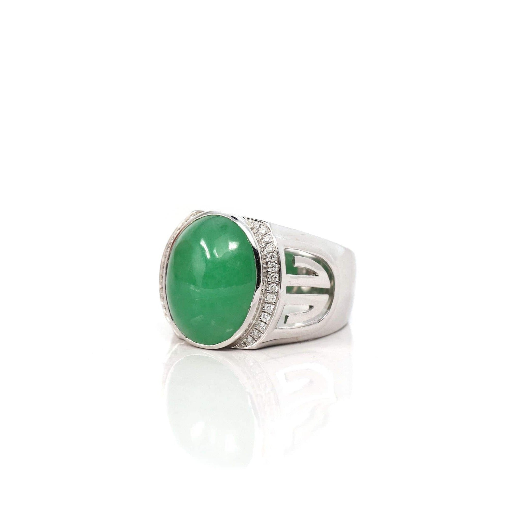 Baikalla Jewelry Jadeite Engagement Ring Copy of Copy of Baikalla 18k White Gold Natural Imperial Green Jadeite Jade Men's Ring