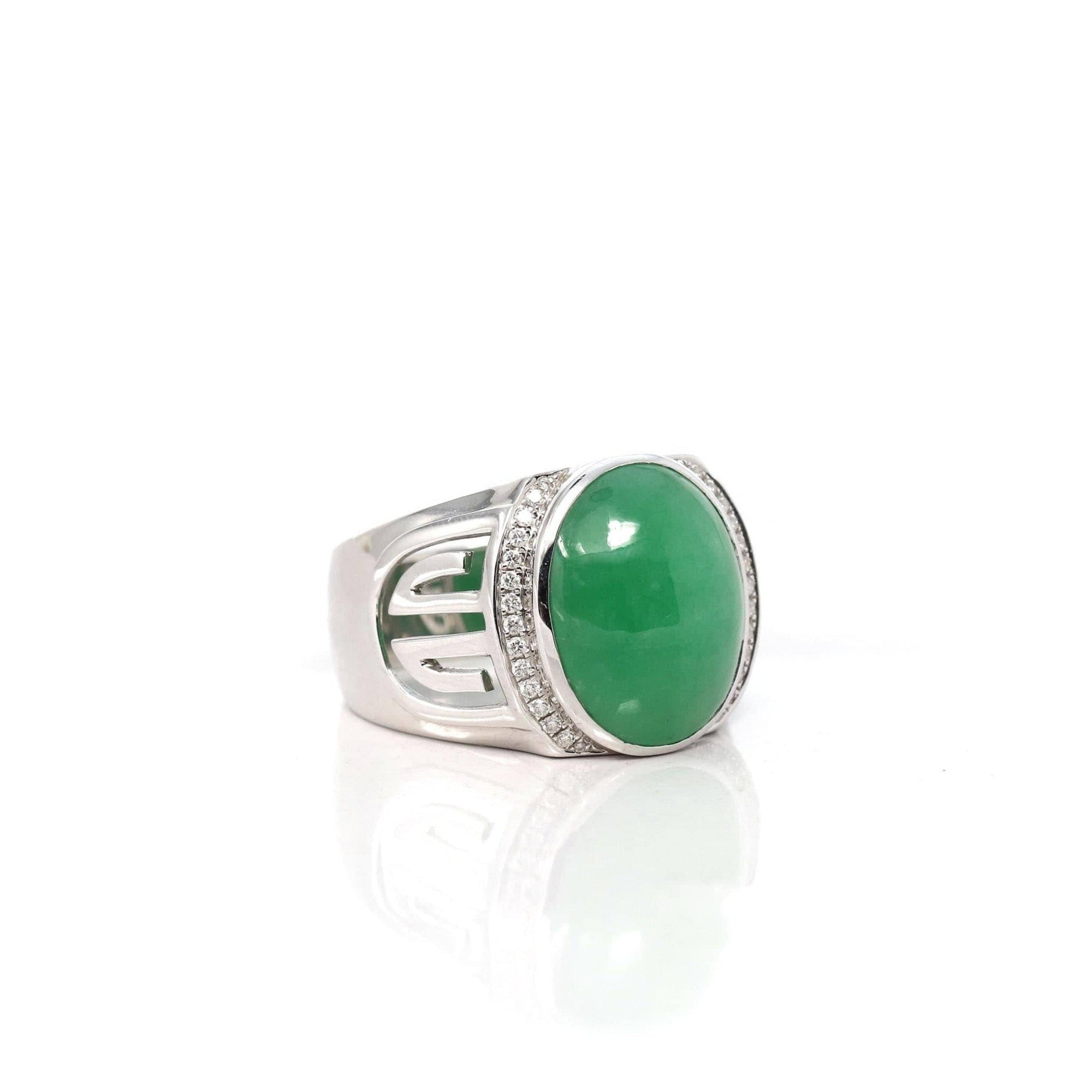 Baikalla Jewelry Jadeite Engagement Ring Copy of Copy of Baikalla 18k White Gold Natural Imperial Green Jadeite Jade Men&#39;s Ring