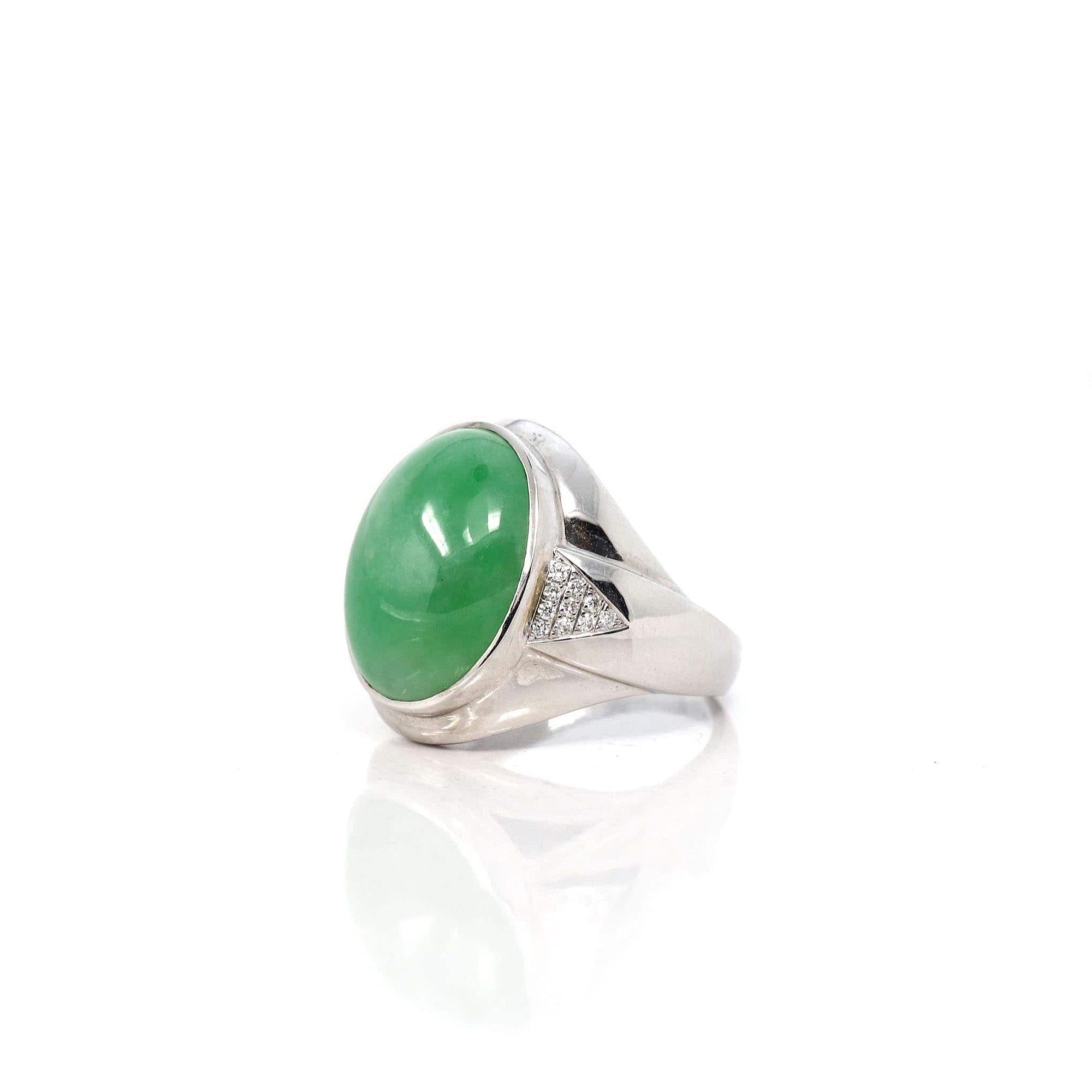 Baikalla Jewelry Jadeite Engagement Ring Copy of Baikalla 18k White Gold Natural Imperial Green Jadeite Jade Men&#39;s Ring