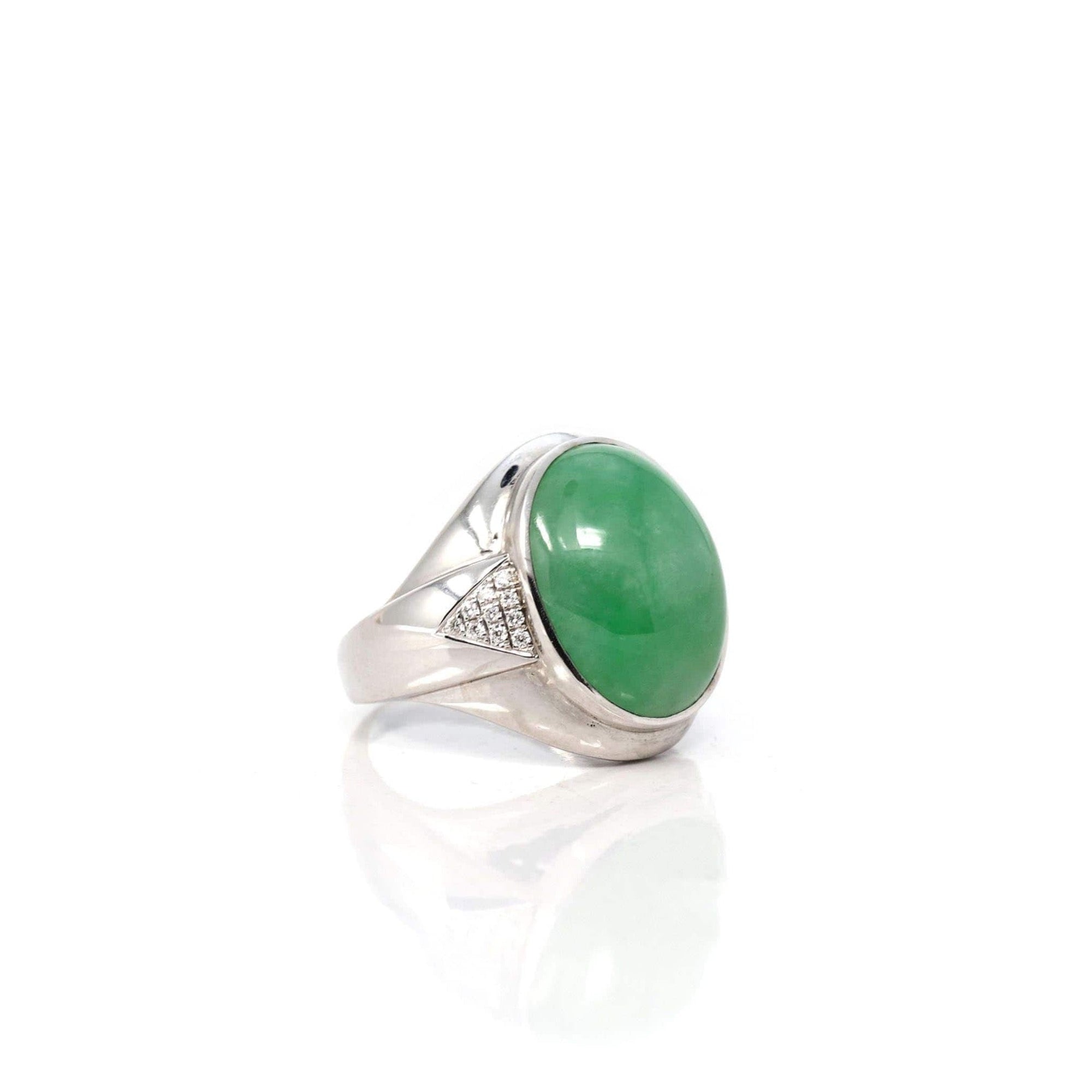 Baikalla Jewelry Jadeite Engagement Ring Copy of Baikalla 18k White Gold Natural Imperial Green Jadeite Jade Men&#39;s Ring