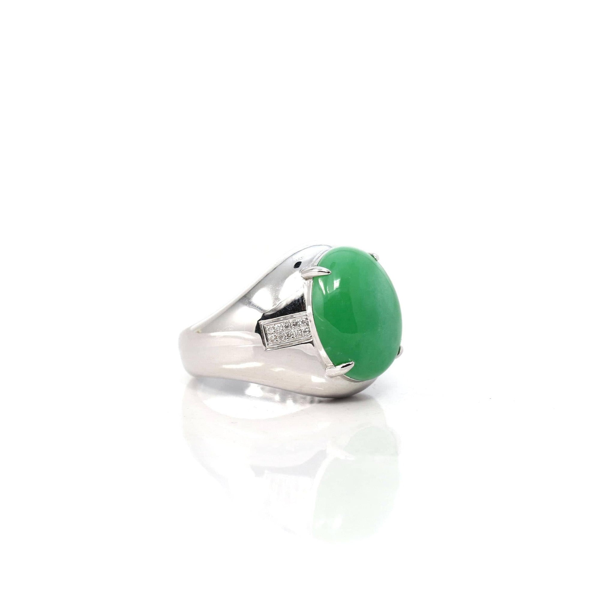 Baikalla Jewelry Jadeite Engagement Ring Copy of Copy of Copy of Baikalla 18k White Gold Natural Imperial Green Jadeite Jade Men&#39;s Ring