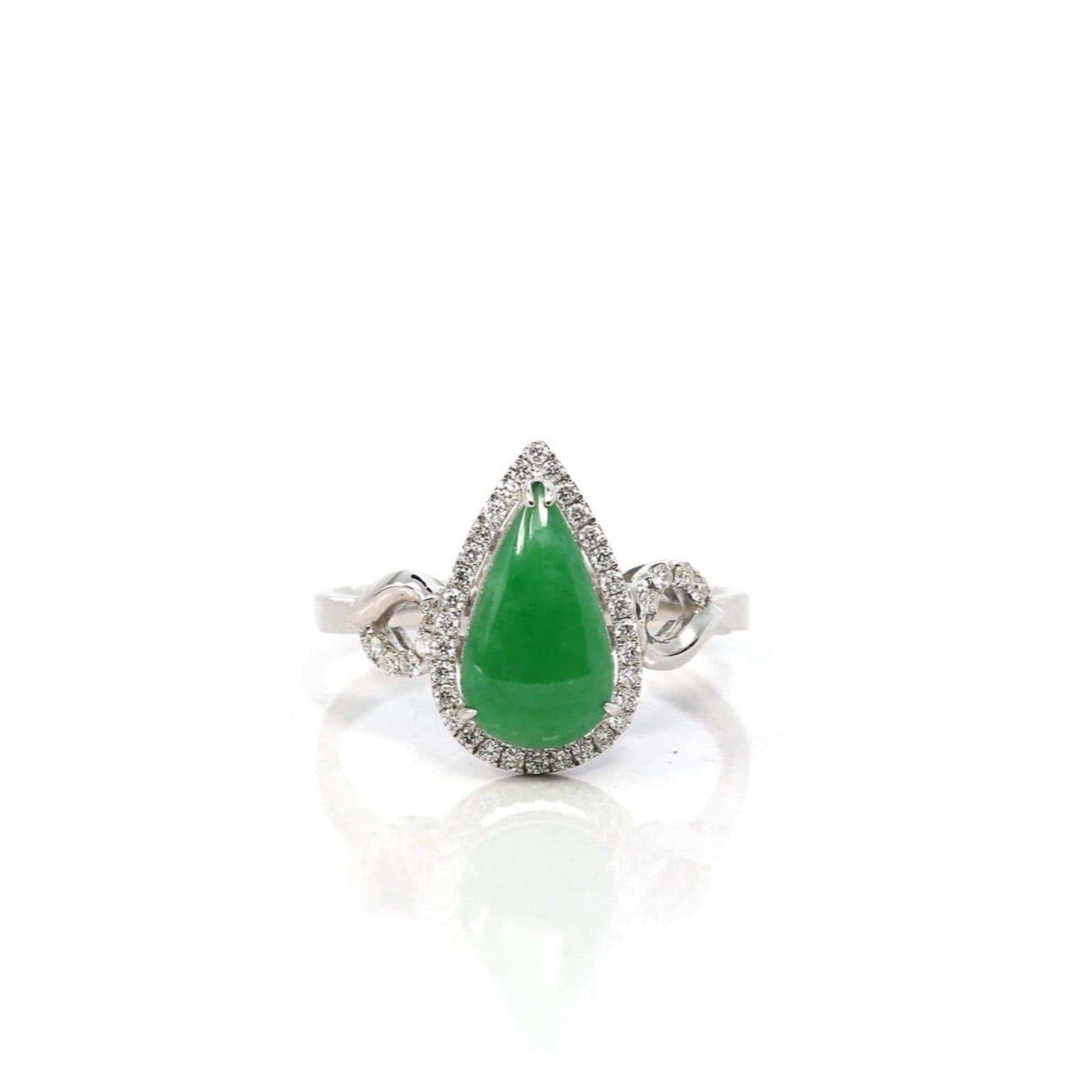 Baikalla Jewelry Jadeite Engagement Ring Copy of 18k White Gold Natural Imperial Green Oval Jadeite Jade Engagement Ring With Diamonds