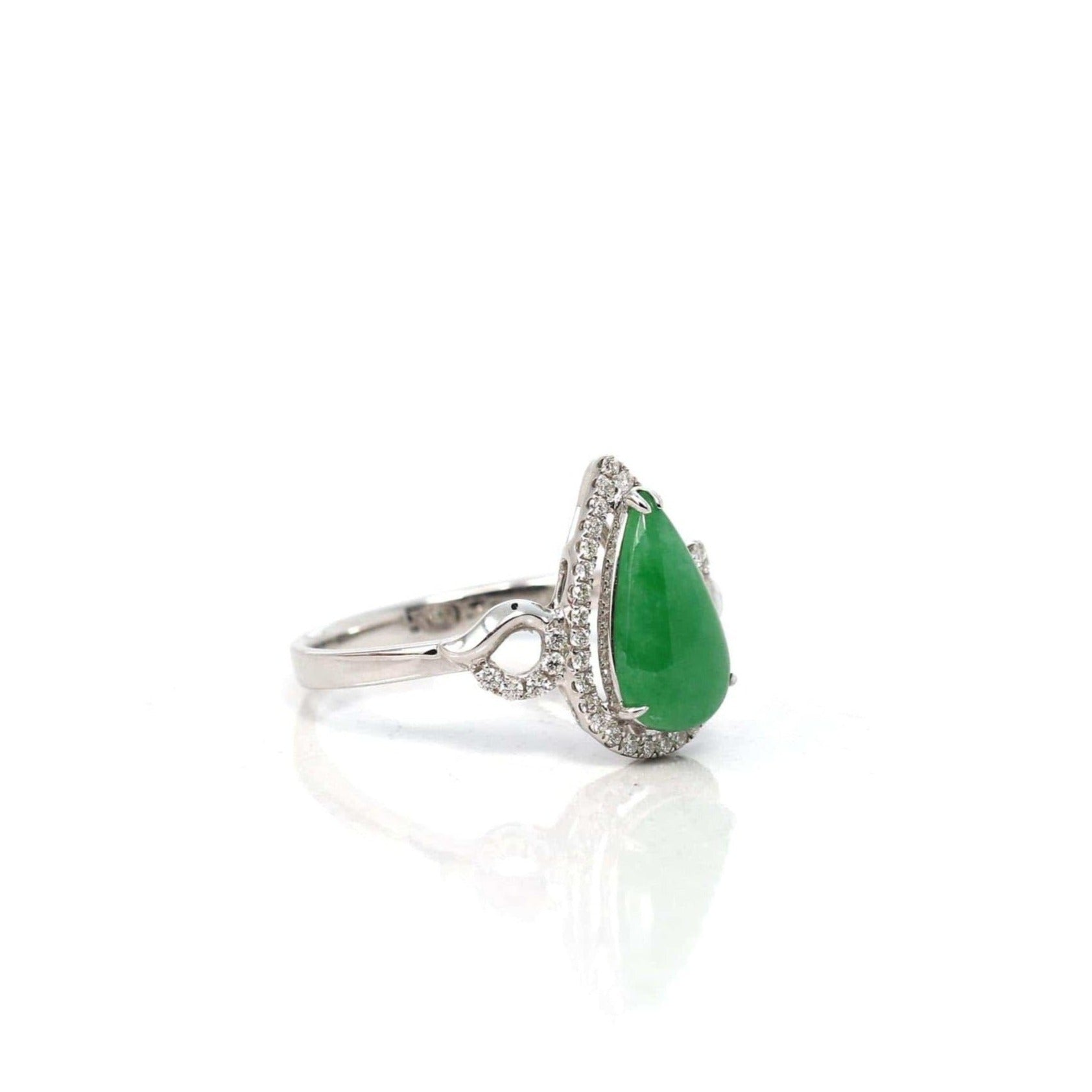 Baikalla Jewelry Jadeite Engagement Ring Copy of 18k White Gold Natural Imperial Green Oval Jadeite Jade Engagement Ring With Diamonds