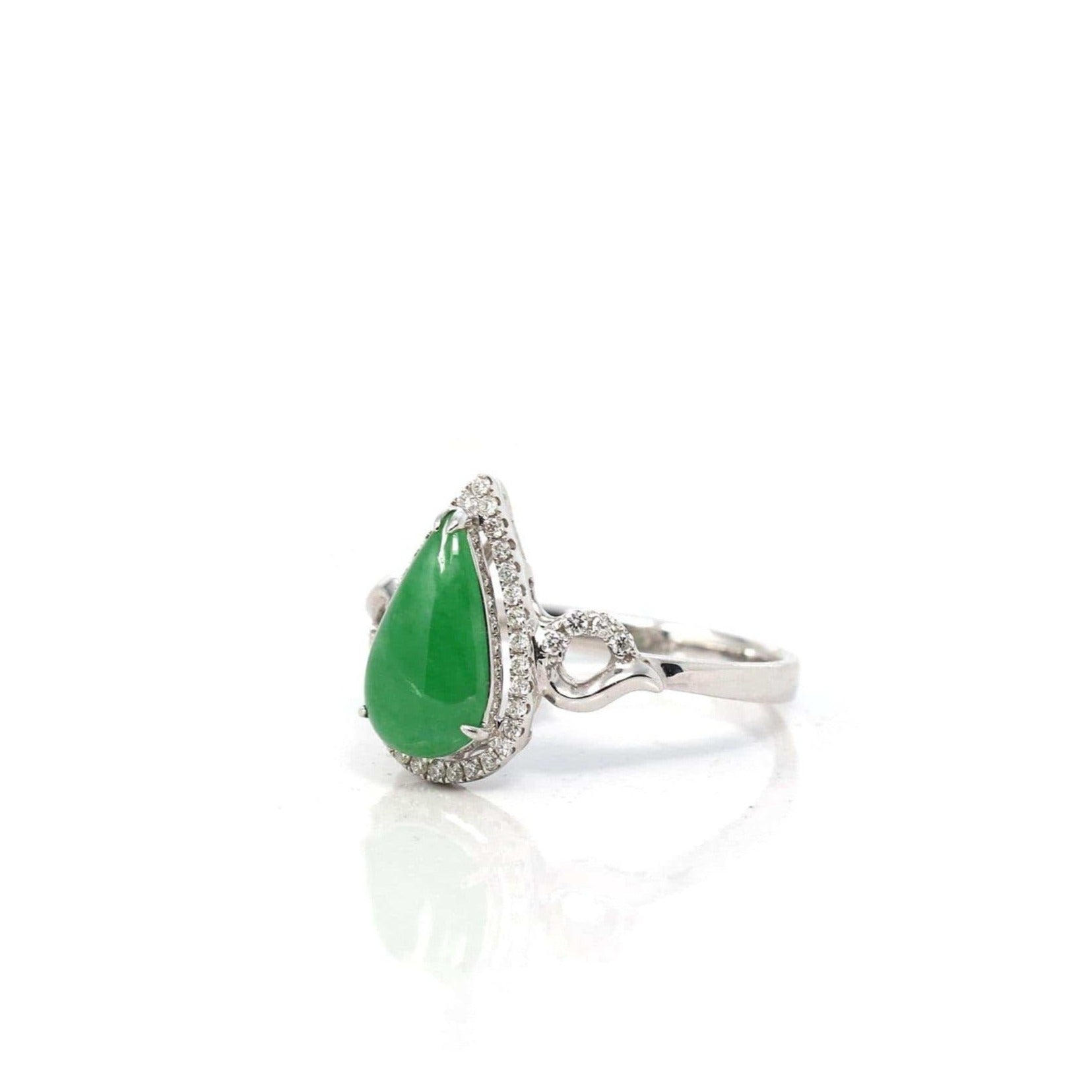 Baikalla Jewelry Jadeite Engagement Ring Copy of 18k White Gold Natural Imperial Green Oval Jadeite Jade Engagement Ring With Diamonds