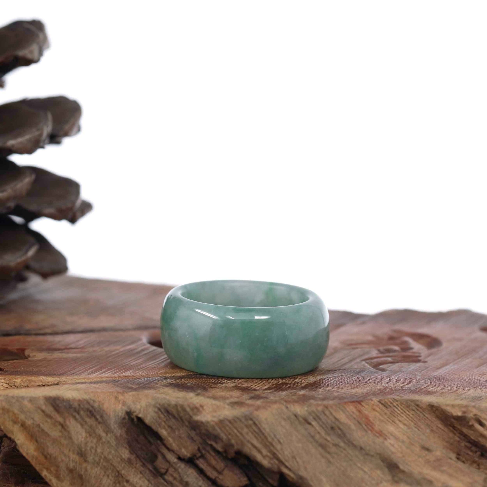 Baikalla Jewelry Jadeite Jade Bangle Bracelet Copy of Genuine Burmese Blue-green Jadeite Jade Men's Band Ring