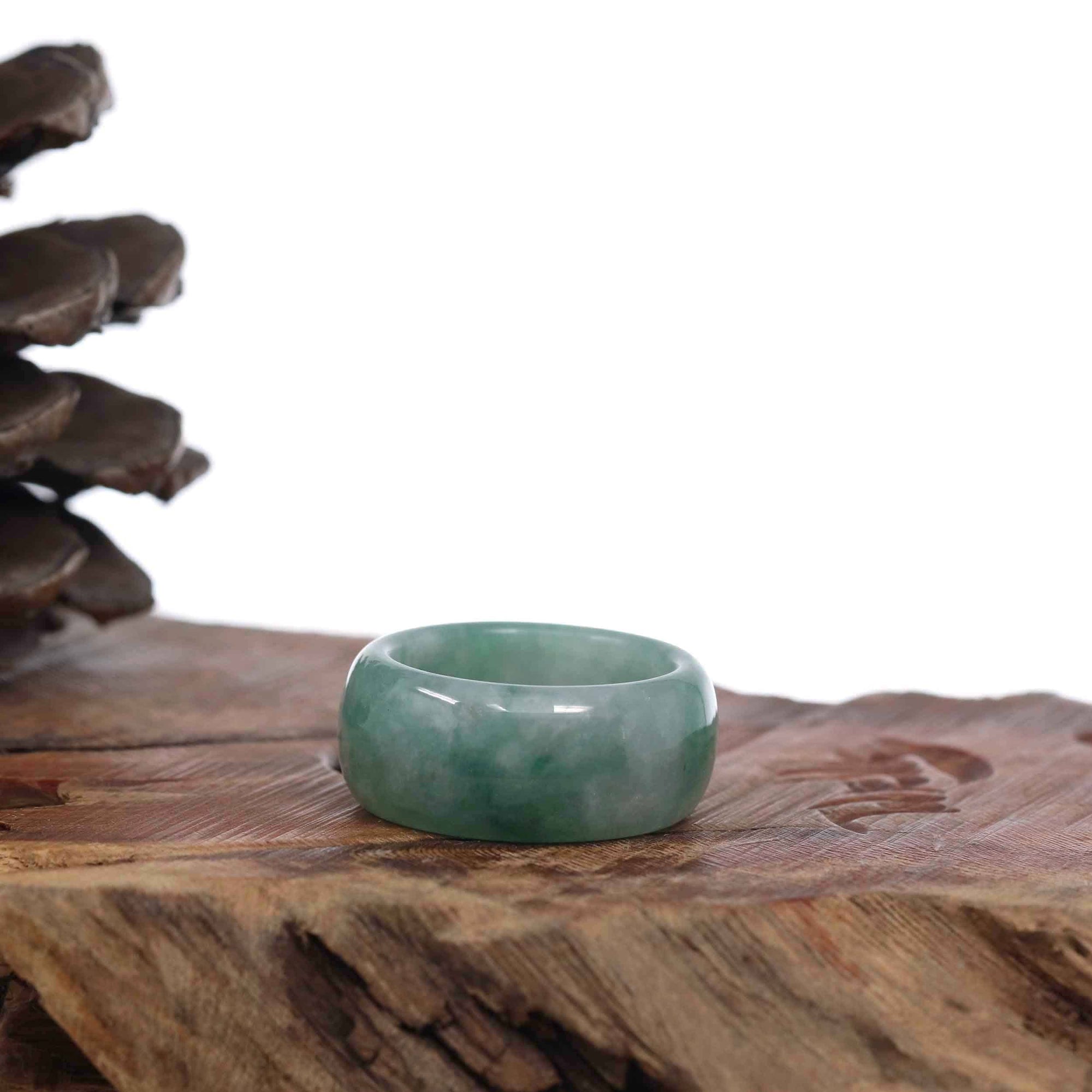 Baikalla Jewelry Jadeite Jade Bangle Bracelet Copy of Genuine Burmese Blue-green Jadeite Jade Men's Band Ring