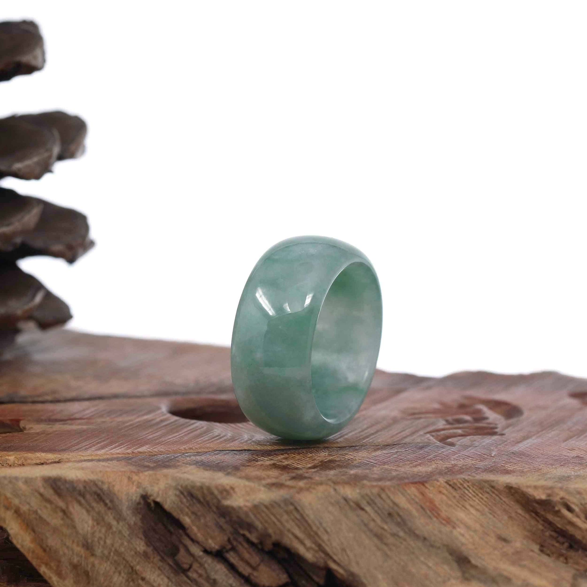 Baikalla Jewelry Jadeite Jade Bangle Bracelet Copy of Genuine Burmese Blue-green Jadeite Jade Men's Band Ring