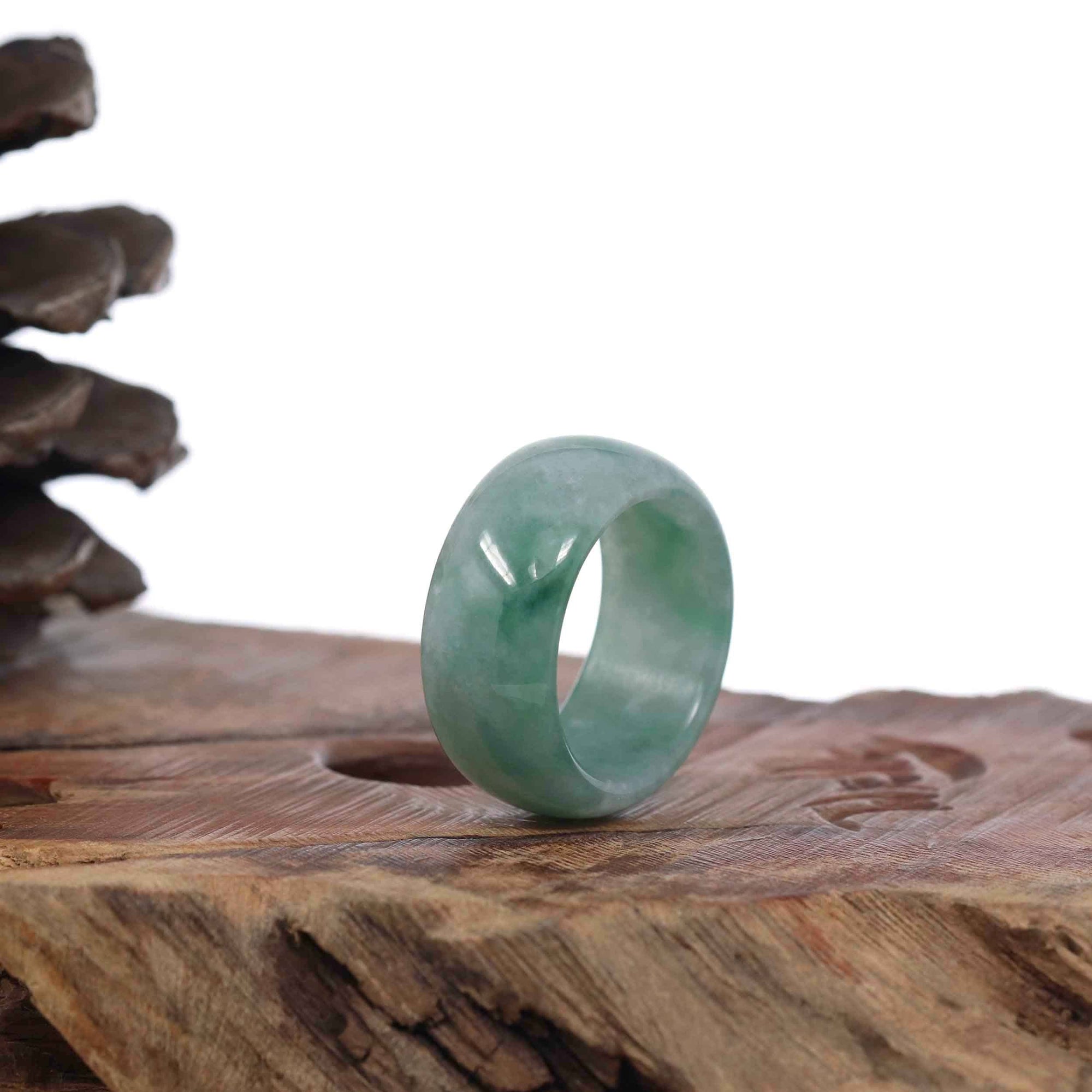 Baikalla Jewelry Jadeite Jade Bangle Bracelet Copy of Genuine Burmese Blue-green Jadeite Jade Men&#39;s Band Ring