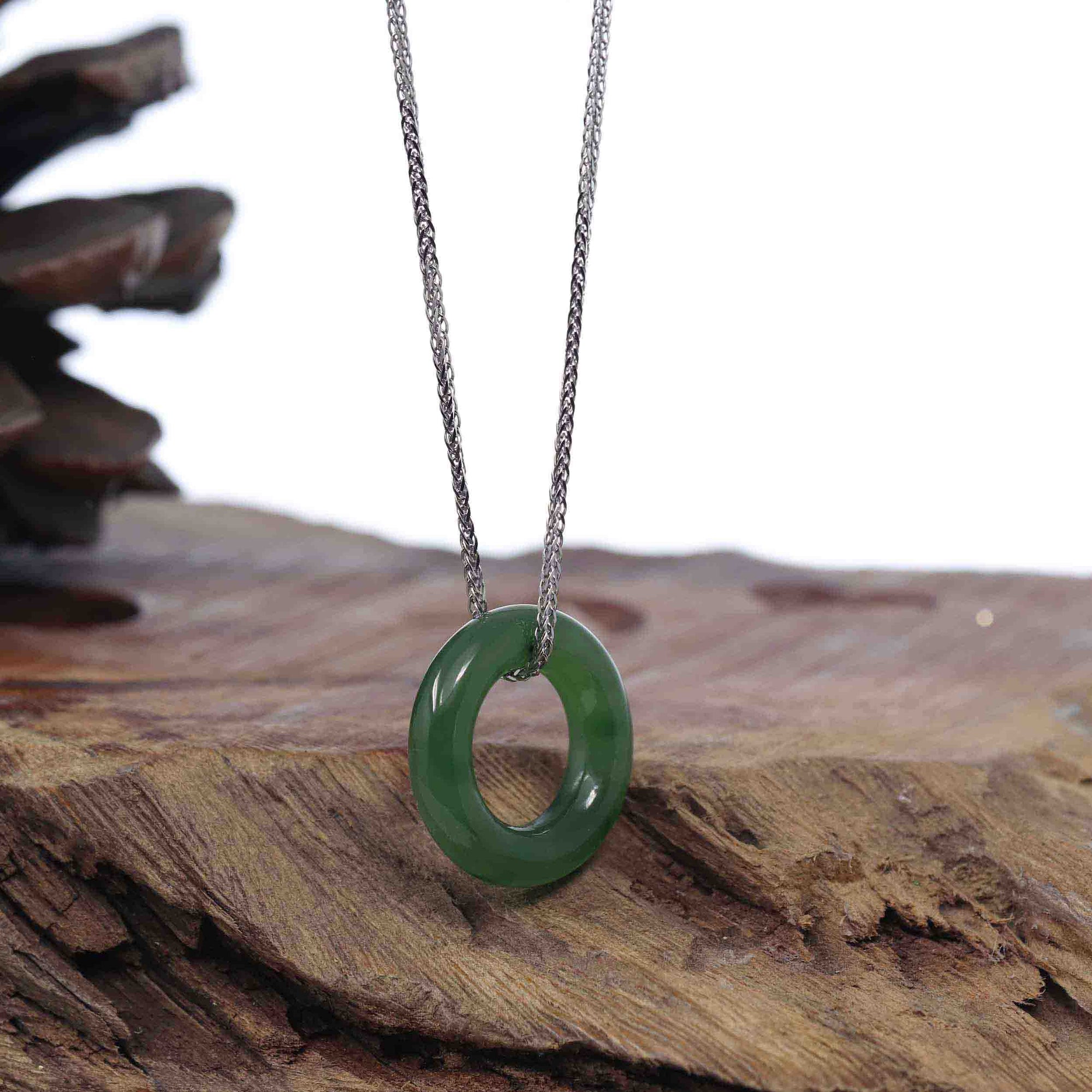 Baikalla Jewelry Jade Pendant Necklace Copy of Genuine HeTian Nephrite Green Jade Lucky KouKou Circle Pendant Necklace