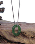 Baikalla Jewelry Jade Pendant Necklace Copy of Genuine HeTian Nephrite Green Jade Lucky KouKou Circle Pendant Necklace