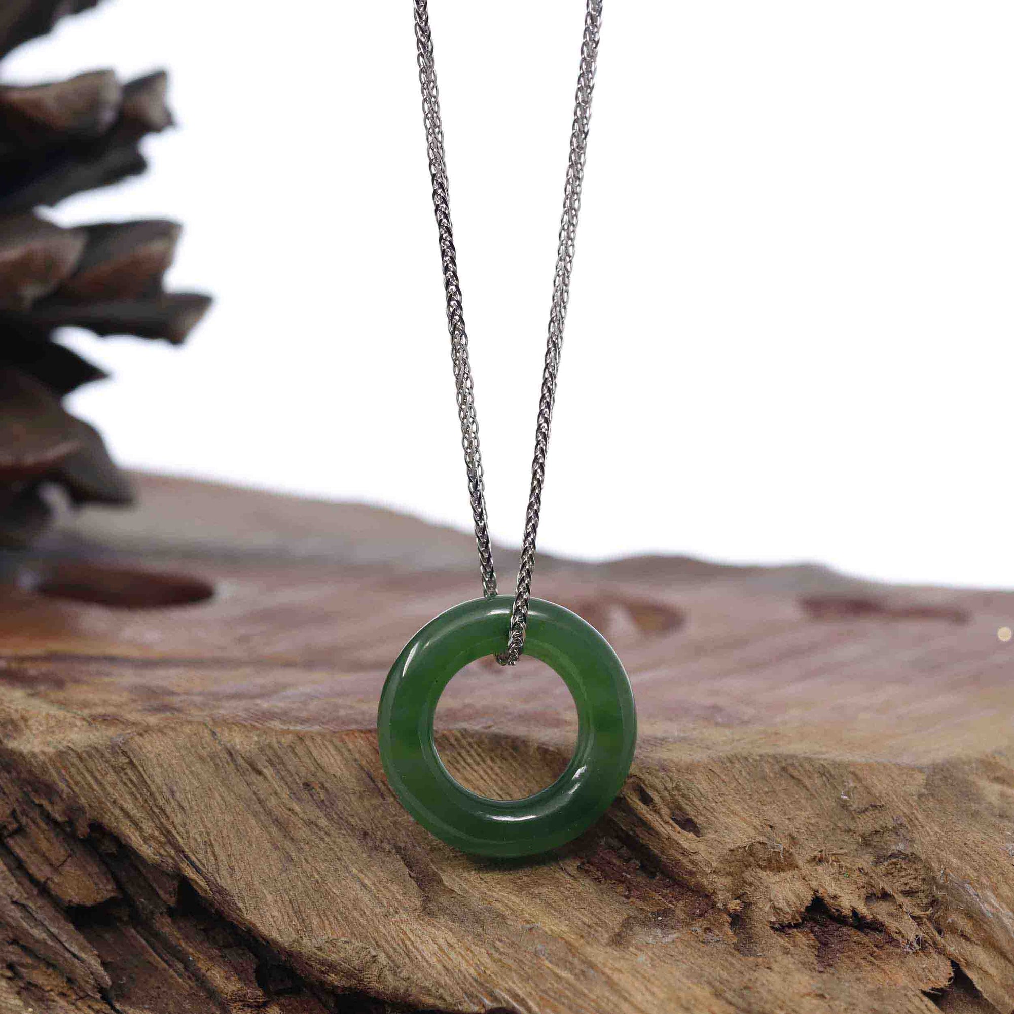 Baikalla Jewelry Jade Pendant Necklace Copy of Genuine HeTian Nephrite Green Jade Lucky KouKou Circle Pendant Necklace