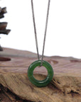 Baikalla Jewelry Jade Pendant Necklace Copy of Genuine HeTian Nephrite Green Jade Lucky KouKou Circle Pendant Necklace