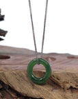 Baikalla Jewelry Jade Pendant Necklace Copy of Genuine HeTian Nephrite Green Jade Lucky KouKou Circle Pendant Necklace