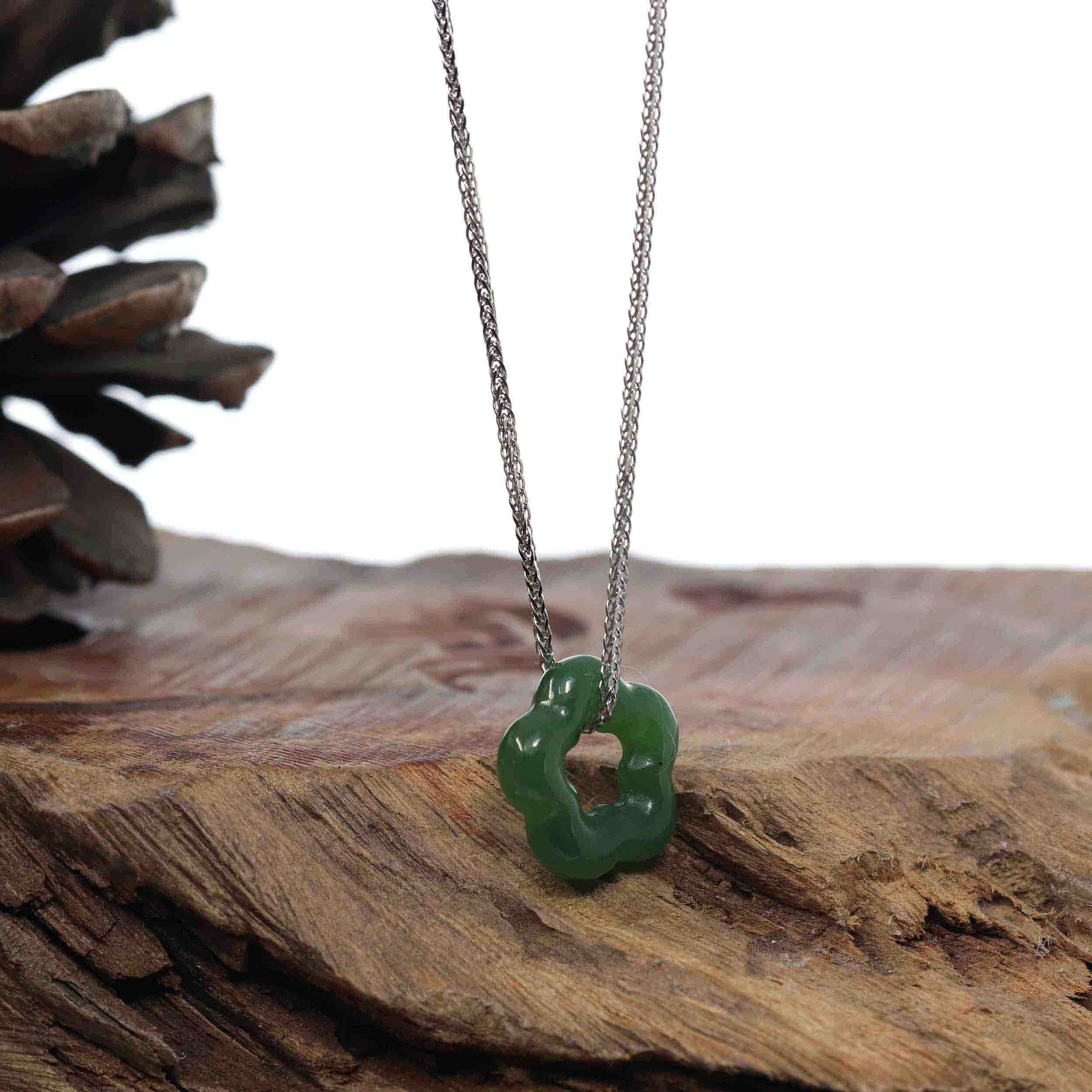 Baikalla Jewelry Jade Pendant Necklace Copy of Genuine HeTian Nephrite Green Jade Lucky KouKou Circle Pendant Necklace